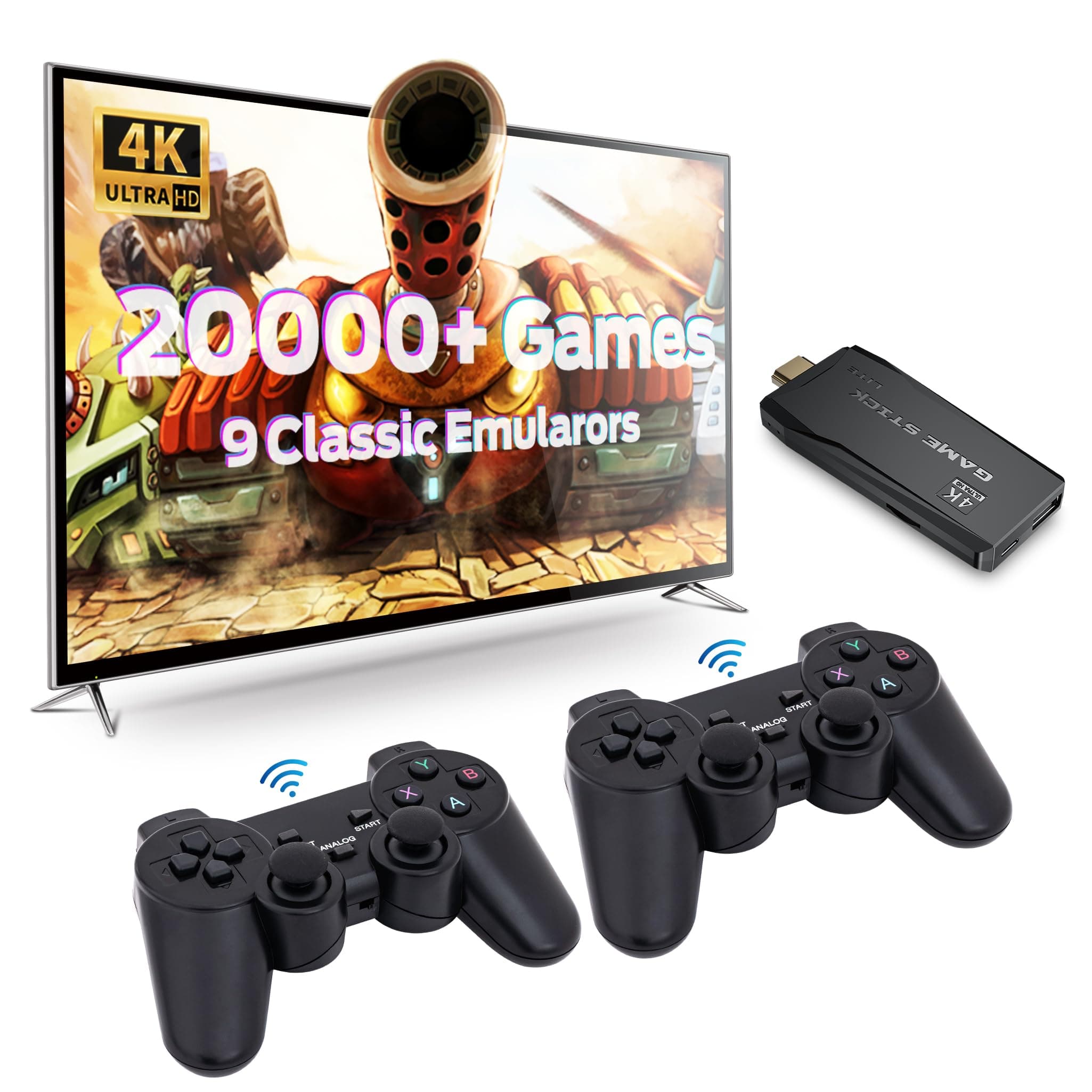 Retro Game Stick,Retro Game Console,Retro Gaming Console,Wireless Retro Game Stick,Plug and Play Video Game Stick Built in 20000+Games,4K HDMI Output,9 Classic Emulators, Dual 2.4G Wireless Retro Game
