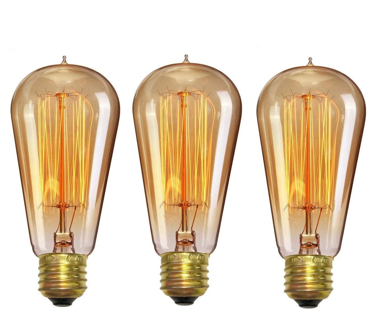 Desidiya Edison Tungsten Filament Antique Glass Light Bulbs Vintage Base E27 Bulb Yellow Light For Home Decoration Living Room/Hall/Balcony/Restaurant Bar Lighting (Pack Of 3), Incandescent