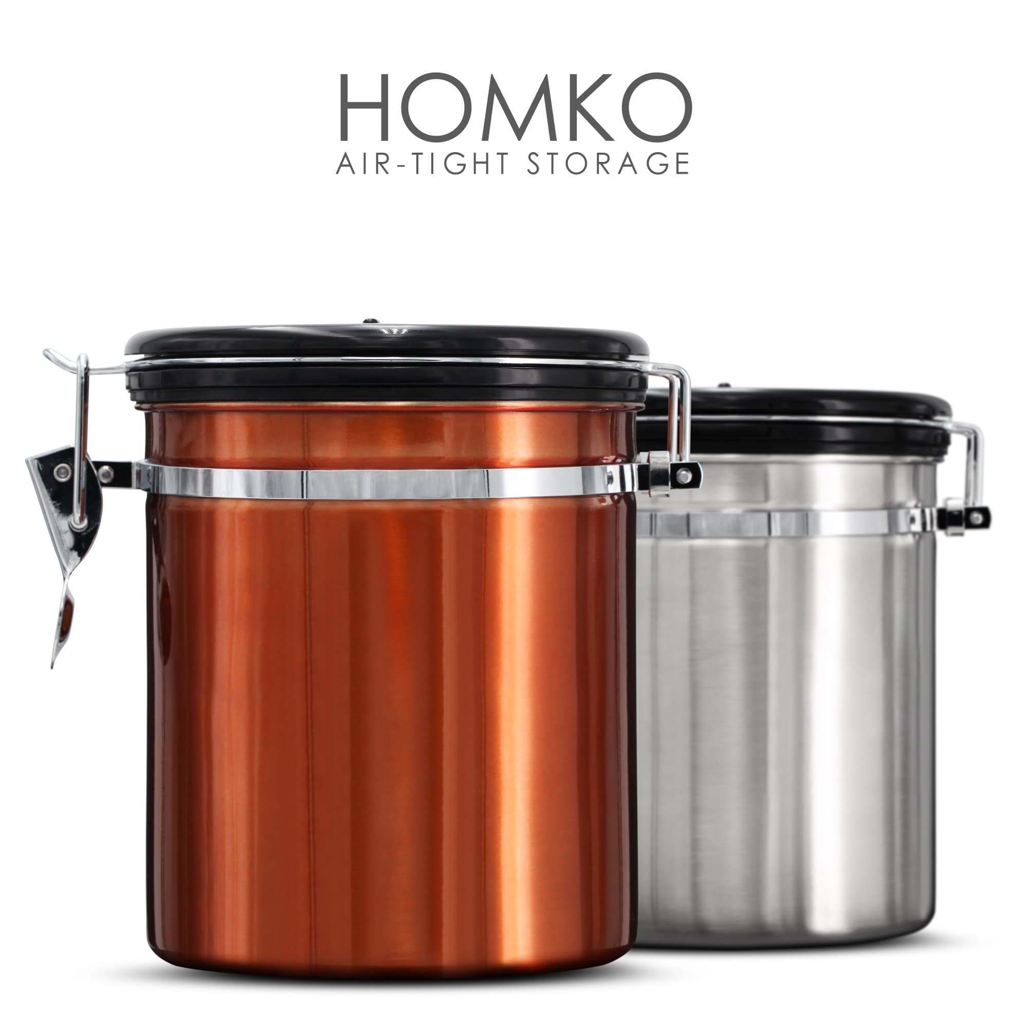 HOMKO Stainless Steel Coffee Container Airtight - Coffee Bean Container For Whole Beans Or Grounds - Vacuum Coffee Canister with co2 Valve (16oz, Copper)