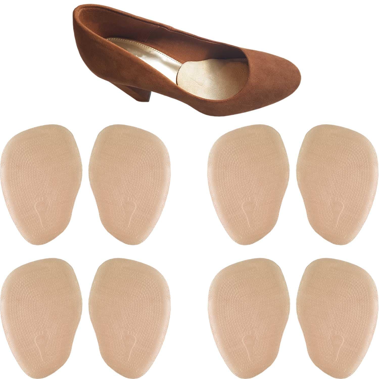 Chiroplax High Heel Pads Cushions Inserts (4 Pairs) Ball of Foot Metatarsal Forefoot Pain Relief Anti-Slip Shoe Insoles for Women (Beige, Normal Thickness)