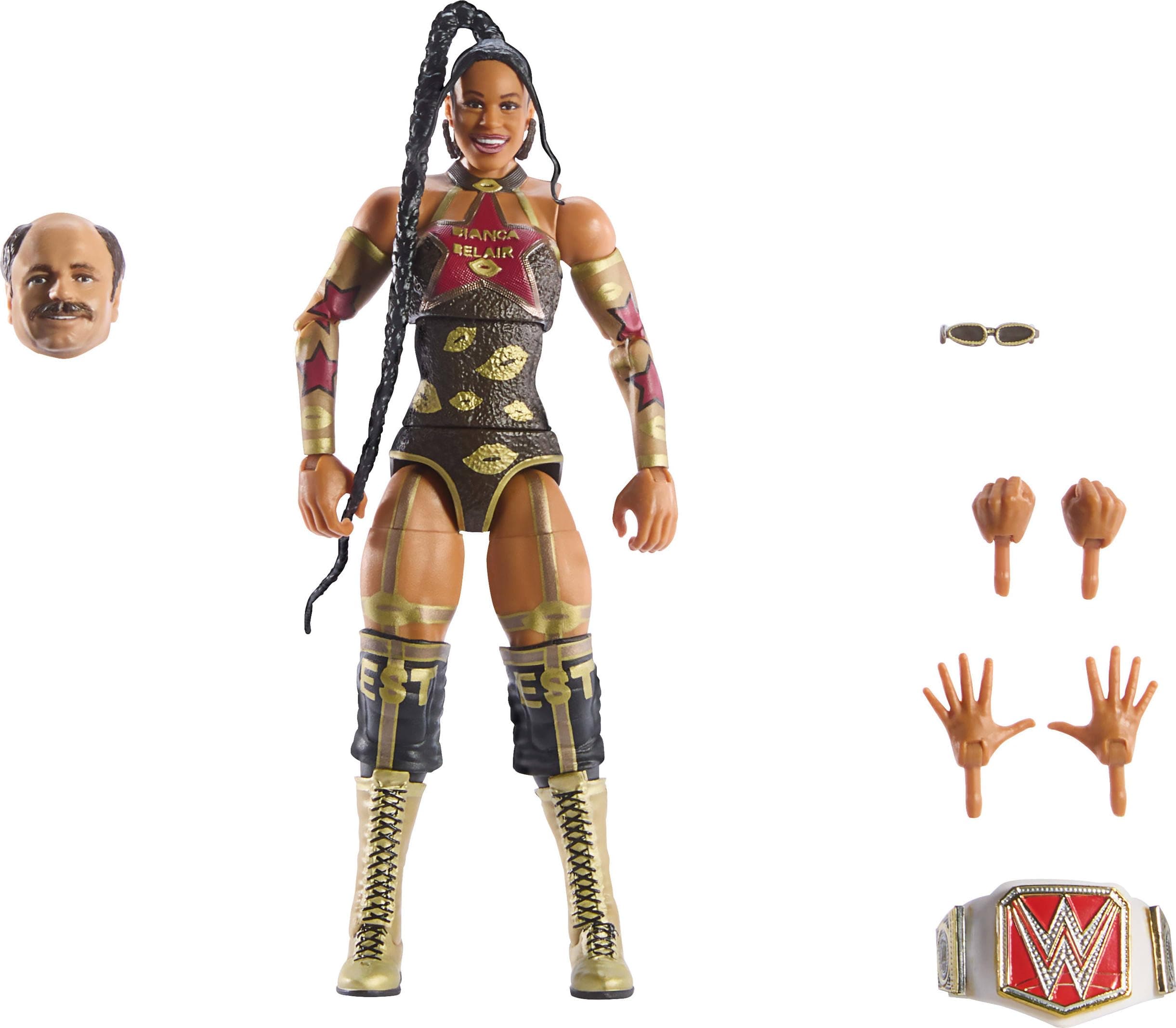 WWE Elite Collection Action Figure & Accessories, Premium Live Event Bianca Belair Set, Wrestlemania with Howard Finkel Build-A-Figure Parts