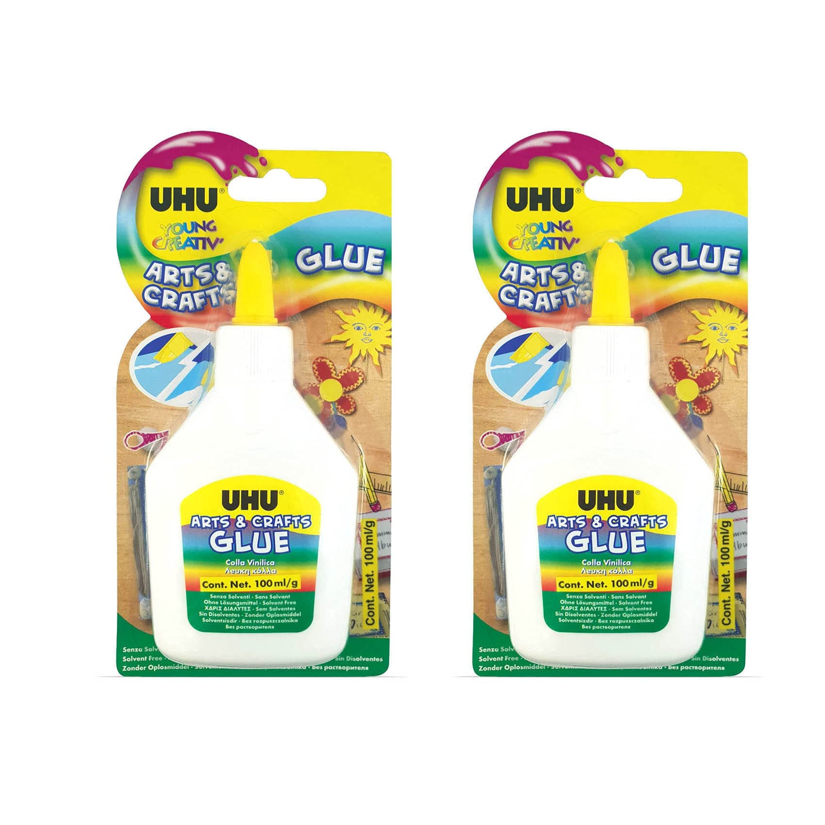 Arts And Crafts Glue X 2 Special Duo Pack, Young Creative Glue, School White Glue, Bottle, 100 G X 2, Dries Transparent