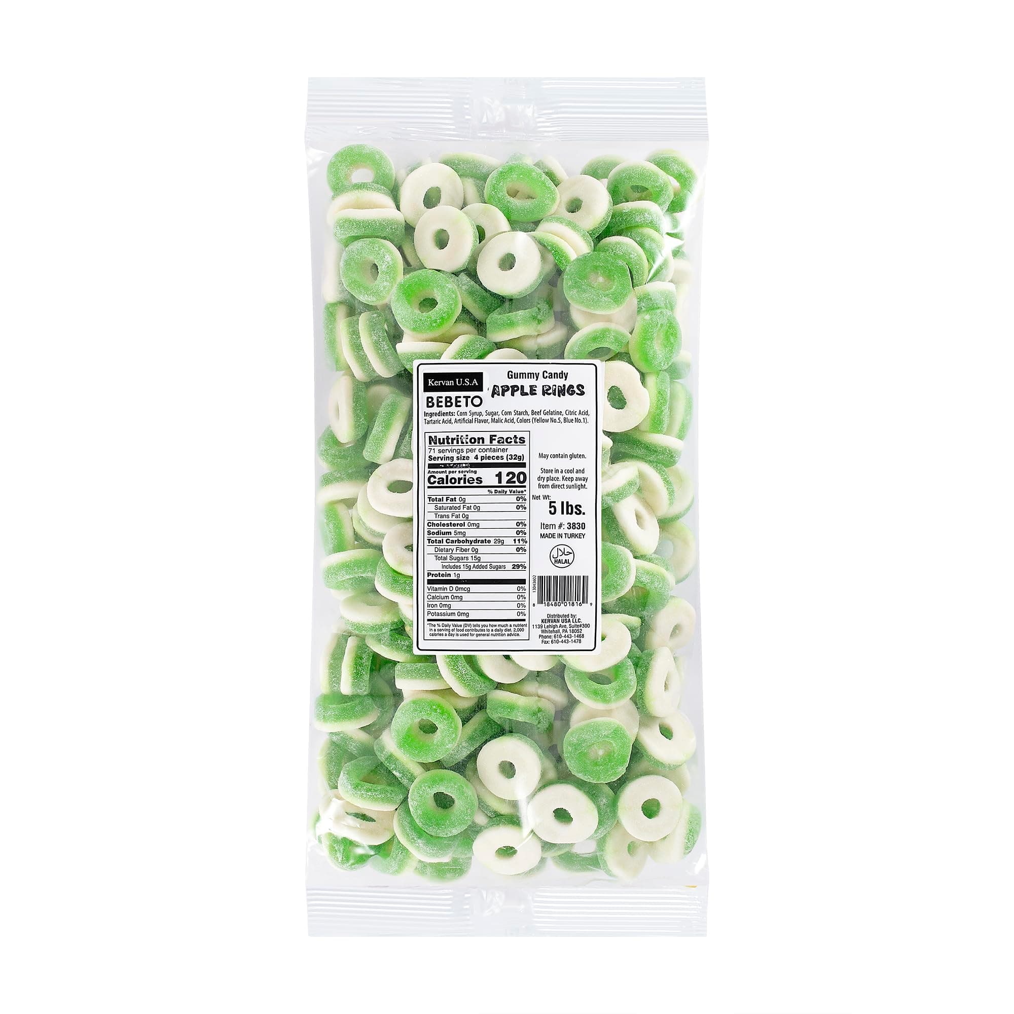 Kervan Candy Bebeto Apple Rings - Fruity, Soft, Sweet & Sour Gummy Ring Candy Bulk for Kids, Gift Snacks and Parties - Apple Gummies Big Party Size Bag (5 lbs)