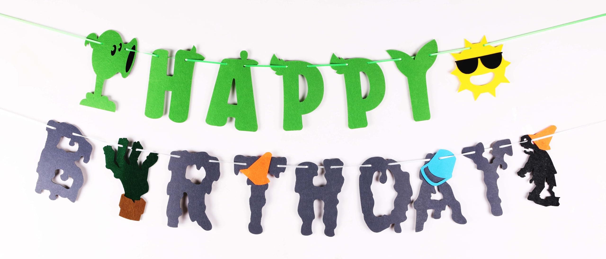 Plants VS Zombies Felt Birthday Banner - PVZ Party Decorations - Party Supplies For PVZ zombies Party Banners Décor