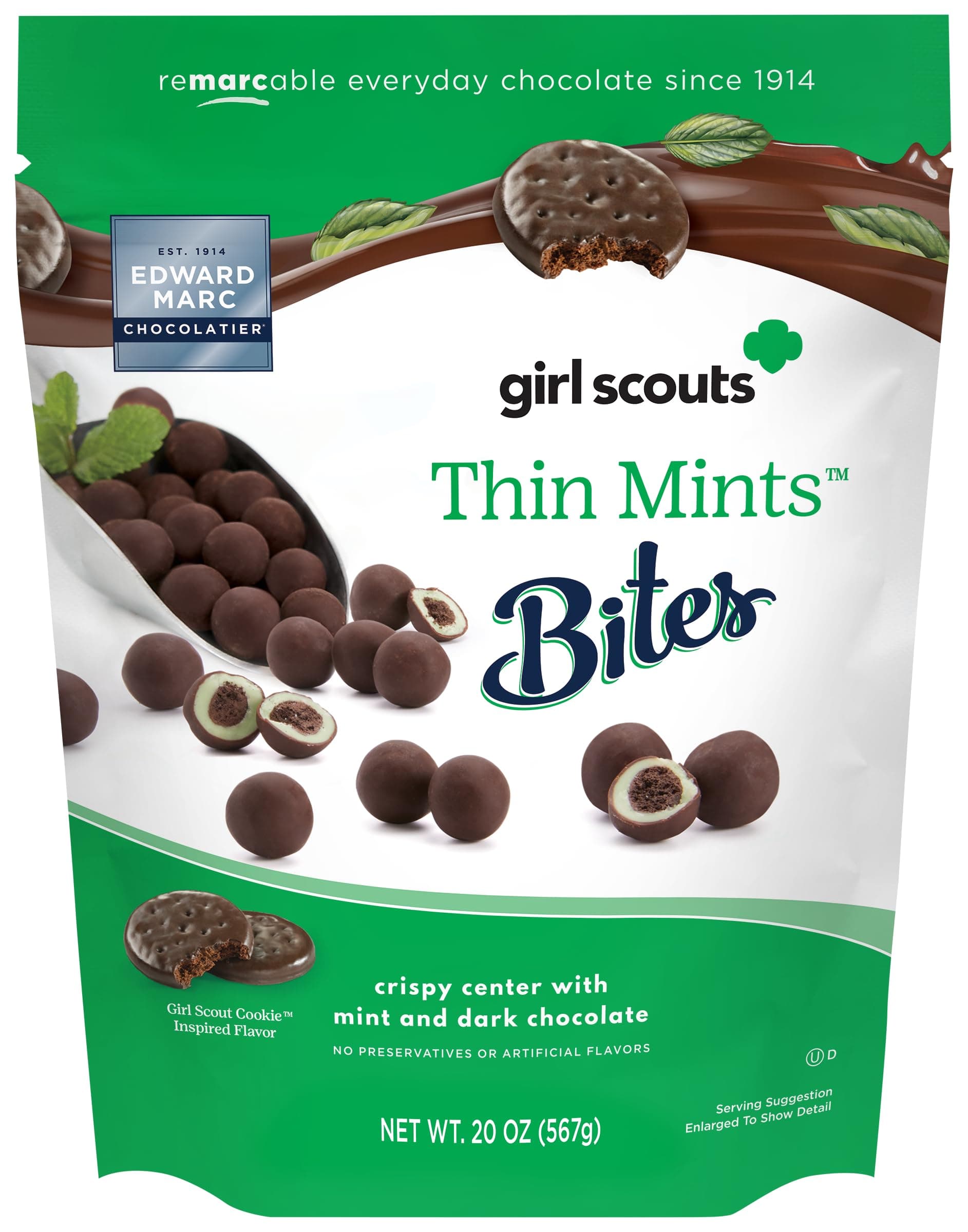 Edward Marc Thin Mint Bites, 20 oz – Girl Scouts-Inspired Mint Chocolate Cookie Bites, Giftable Gourmet Snacks, Dessert Bites
