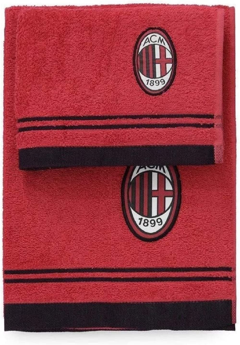 AC Milan Terry Towel and Guest Set, Cotton, Rosso/Nero, 100X60X1 Cm