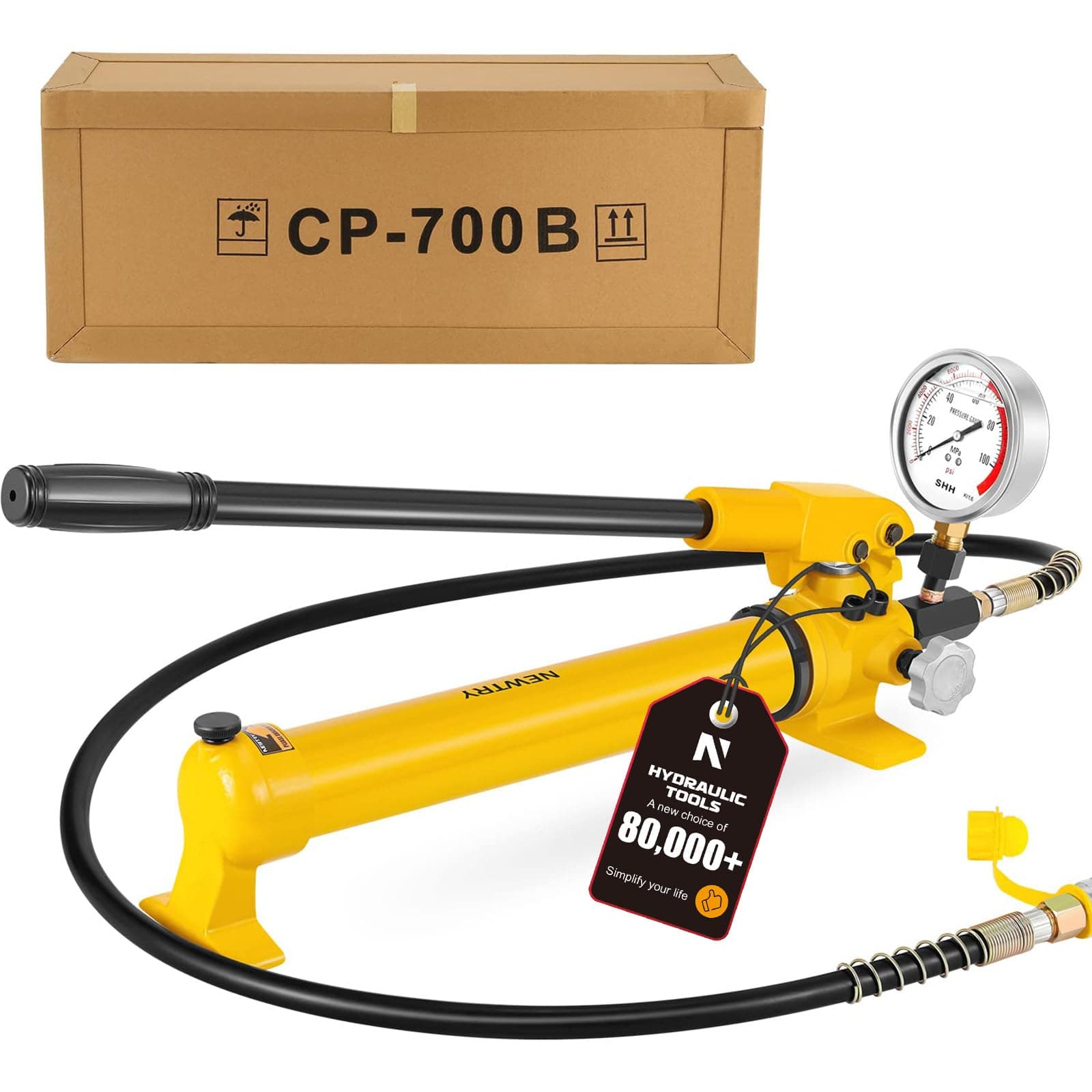 NEWTRY CP-700 Manual Hydraulic Hand Pump w/Oil Gauge Single Acting 9947psi for Separate Type Hydraulic Tool