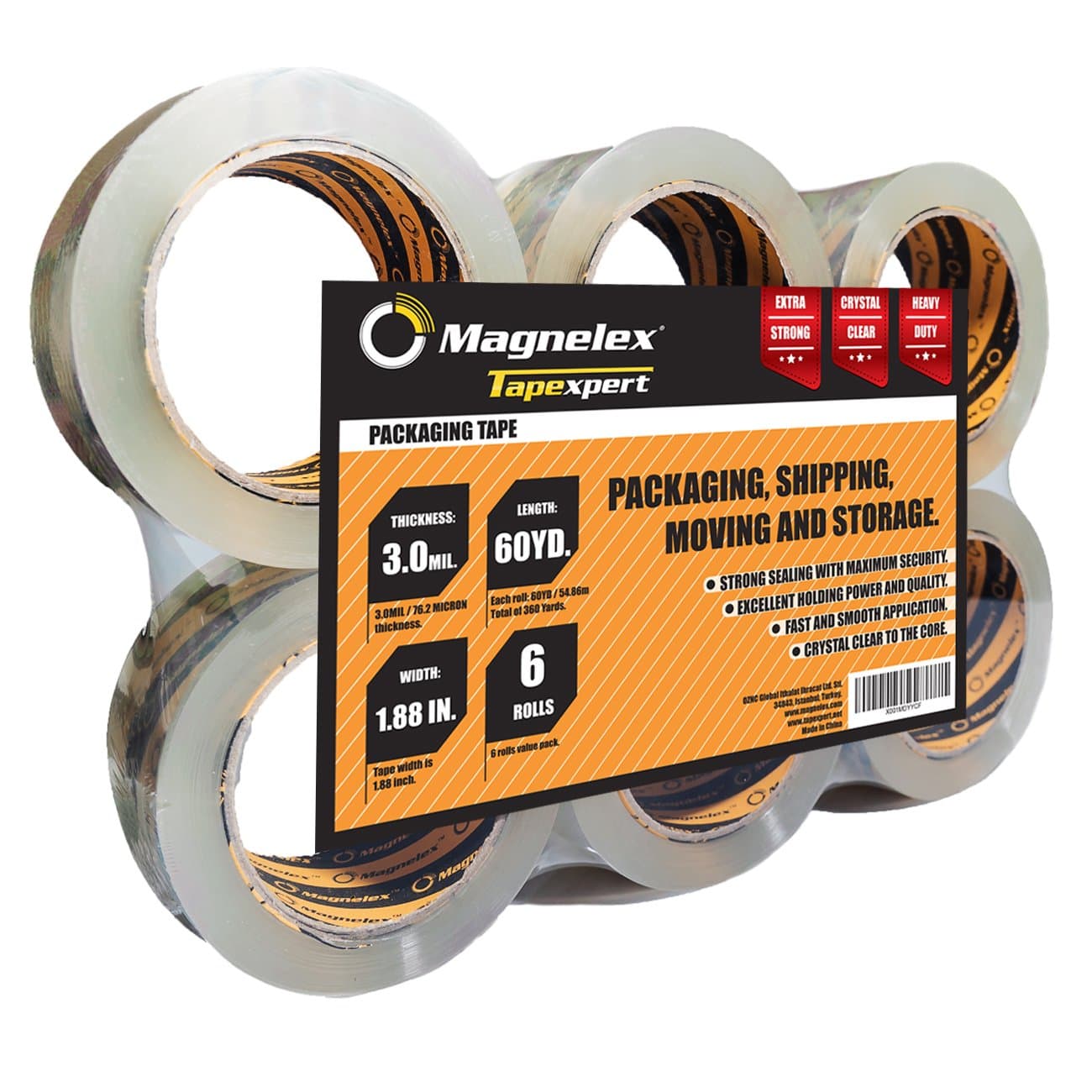Tapexpert Premium Packing Tape Thicker, Tougher 3.0Mil. Crystal Clear Packaging Tape. 6 Rolls with Longer 60 Yards Each. Not Found in Stores. Resists Splitting, Tearing. Postal Approved