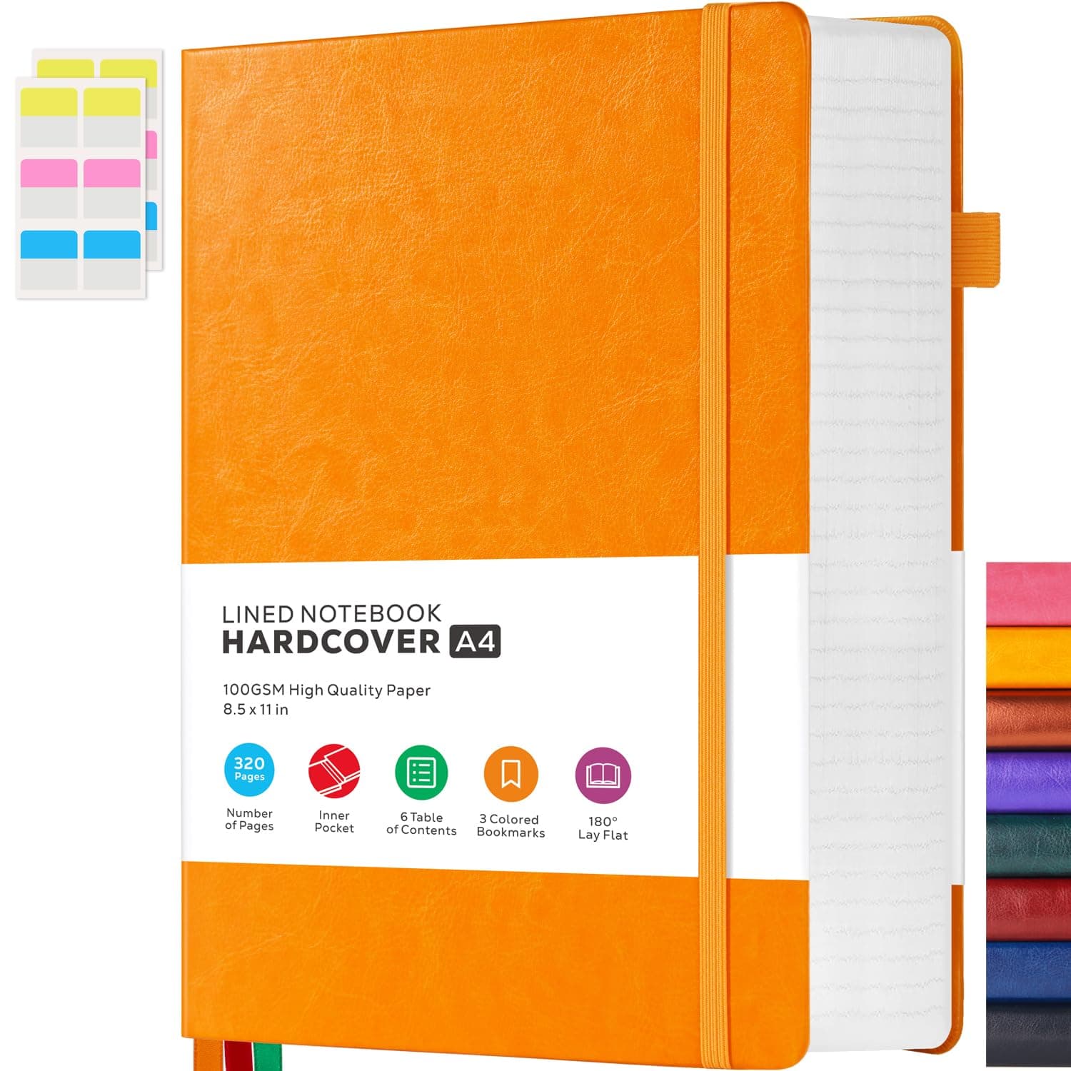 A4 Hardcover Notebook, Large 8.5 x 11 Notebook Journals for Writing Note Taking Women & Men, 320 Pages Hardcover Work Notebook Journal Notepad Writing Pads, Orange
