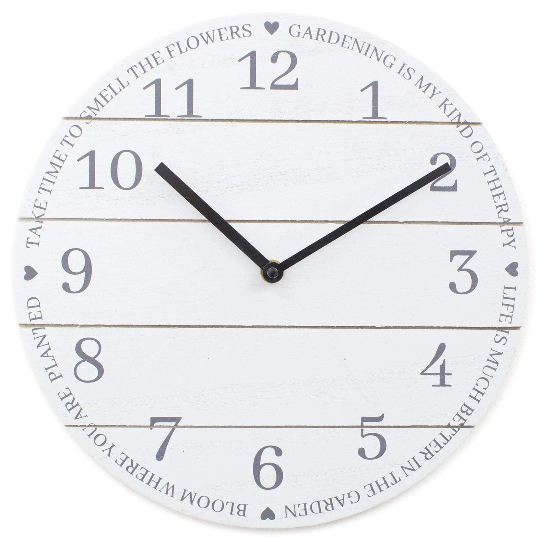 Carousel Home and Gifts 30cm Potting Shed Gardening Round Clock - Wooden Wall Mounted Analogue Clock - White