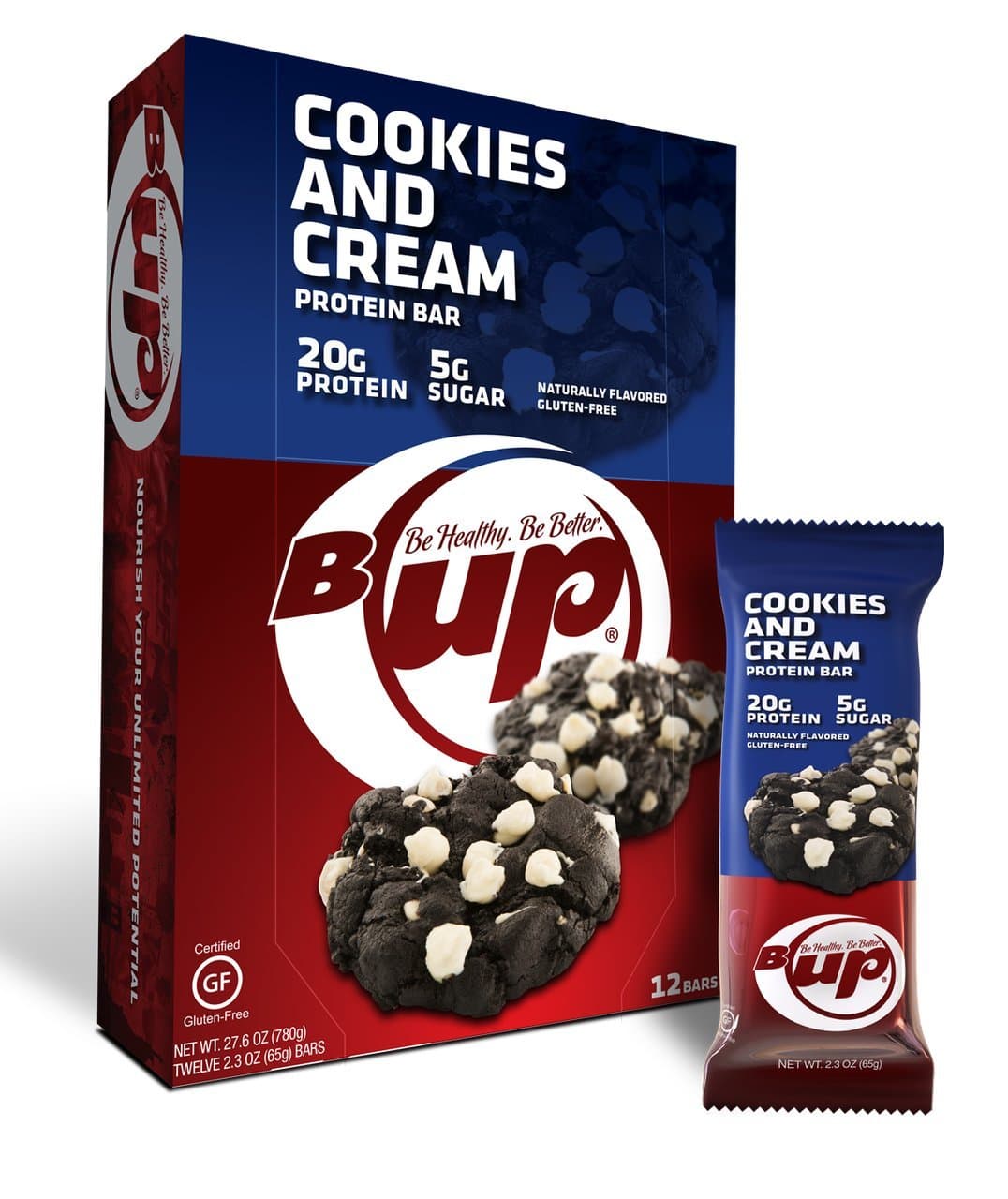 B Up B-up Protein Bars Glutten Free Naturally Flavored No Artificial SWEETENERS or Preservatives YUP Brands (Cookies and Cream)