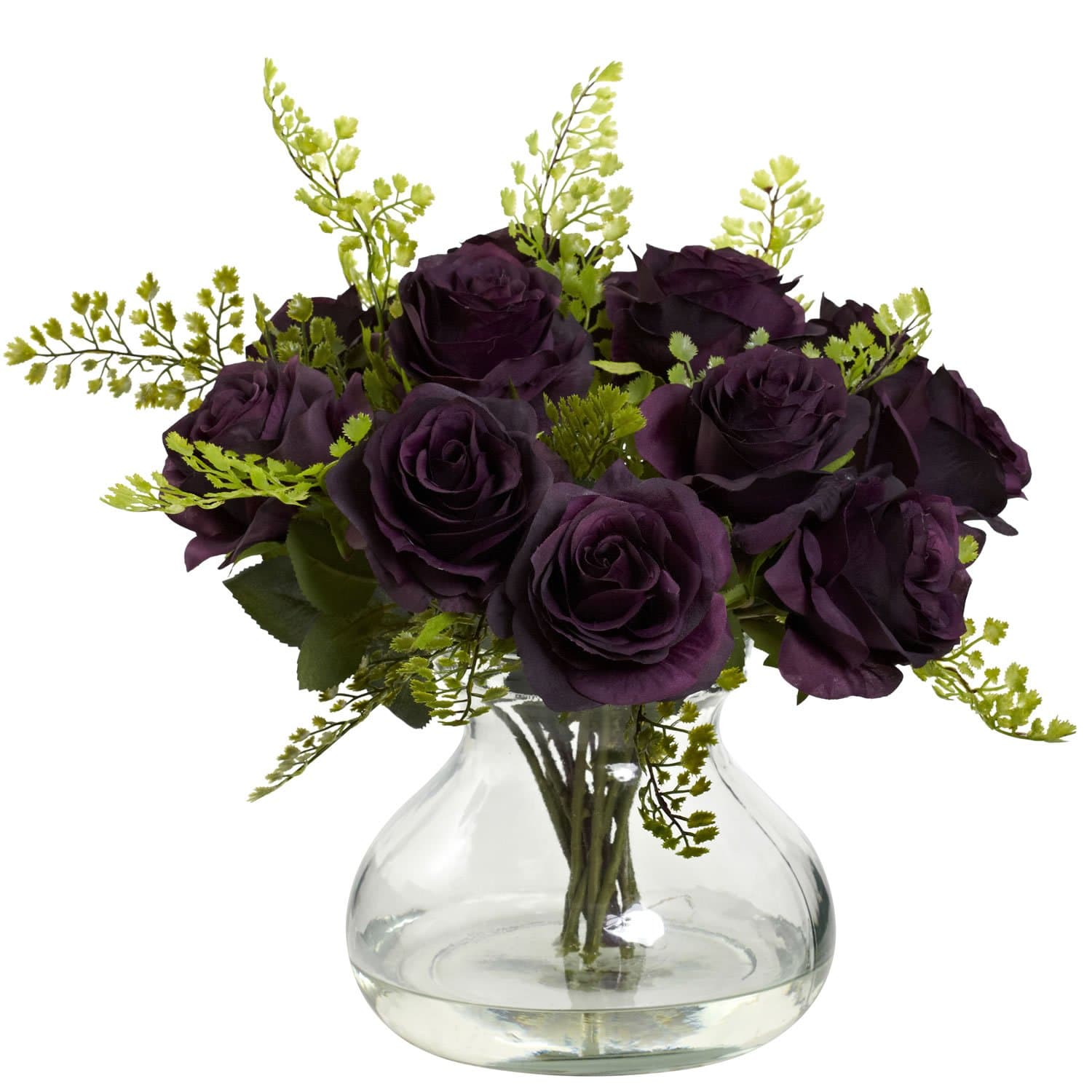 Rose & Maiden Hair Silk Arrangement - Purple