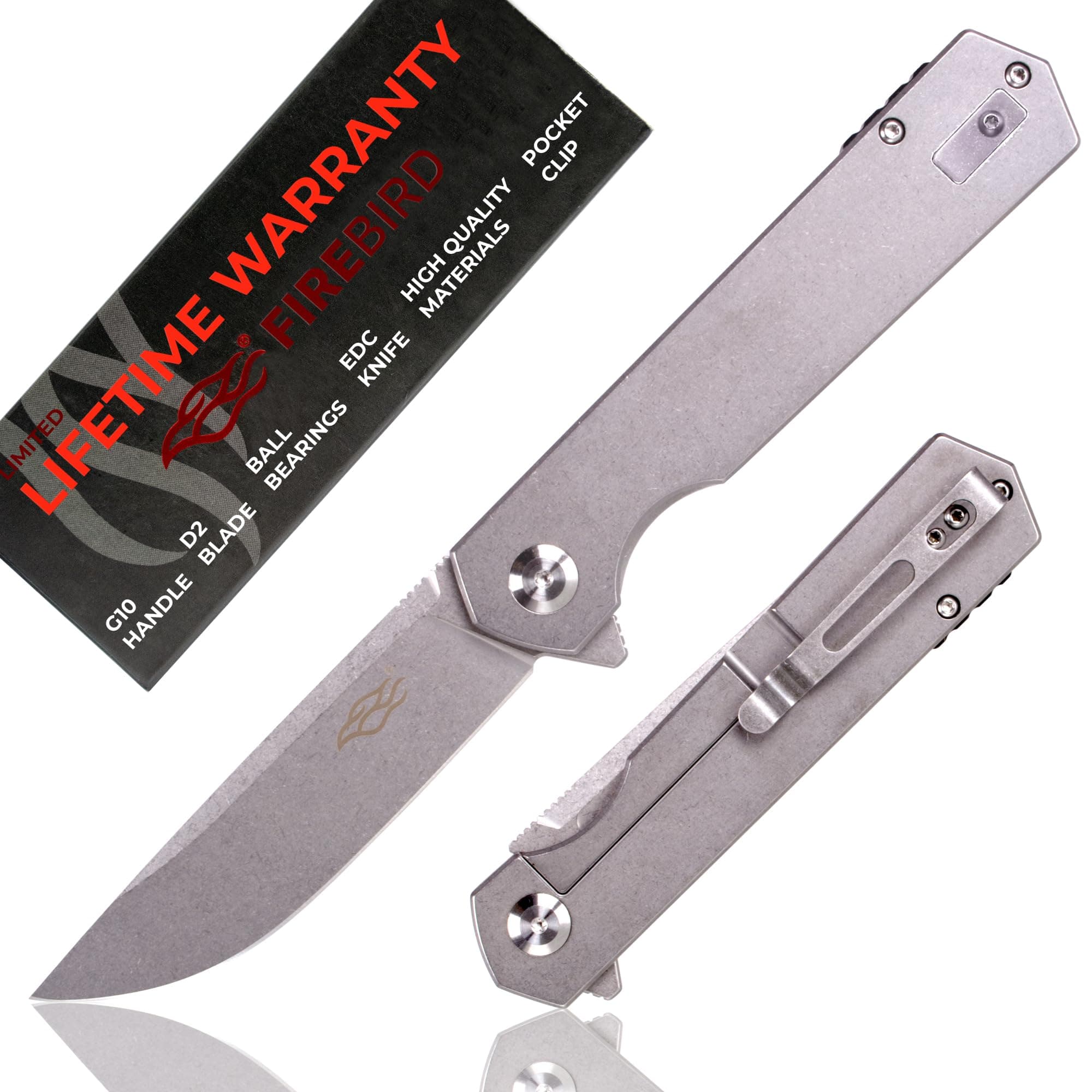 GANZO FH12-SS Pocket Folding Knife D2 Steel Blade All Steel Handle with Clip Outdoor Camping EDC Utility Pocket Knife (Grey)