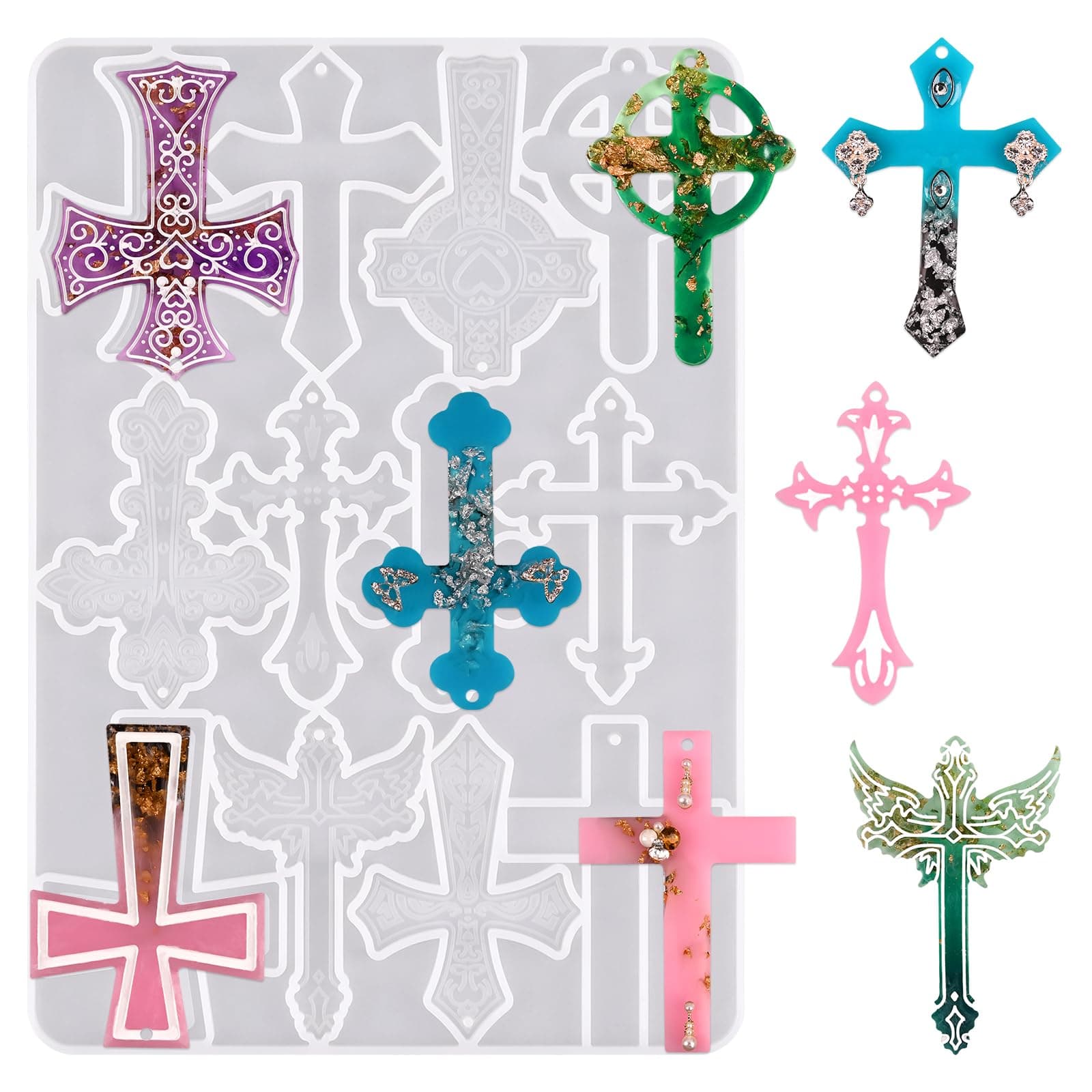Cross Resin Molds,12 Cavity Epoxy Resin Cross Molds Silicone Molds for Keychain DIY Craft Necklace Jewelry Pendant Making Halloween Gifts