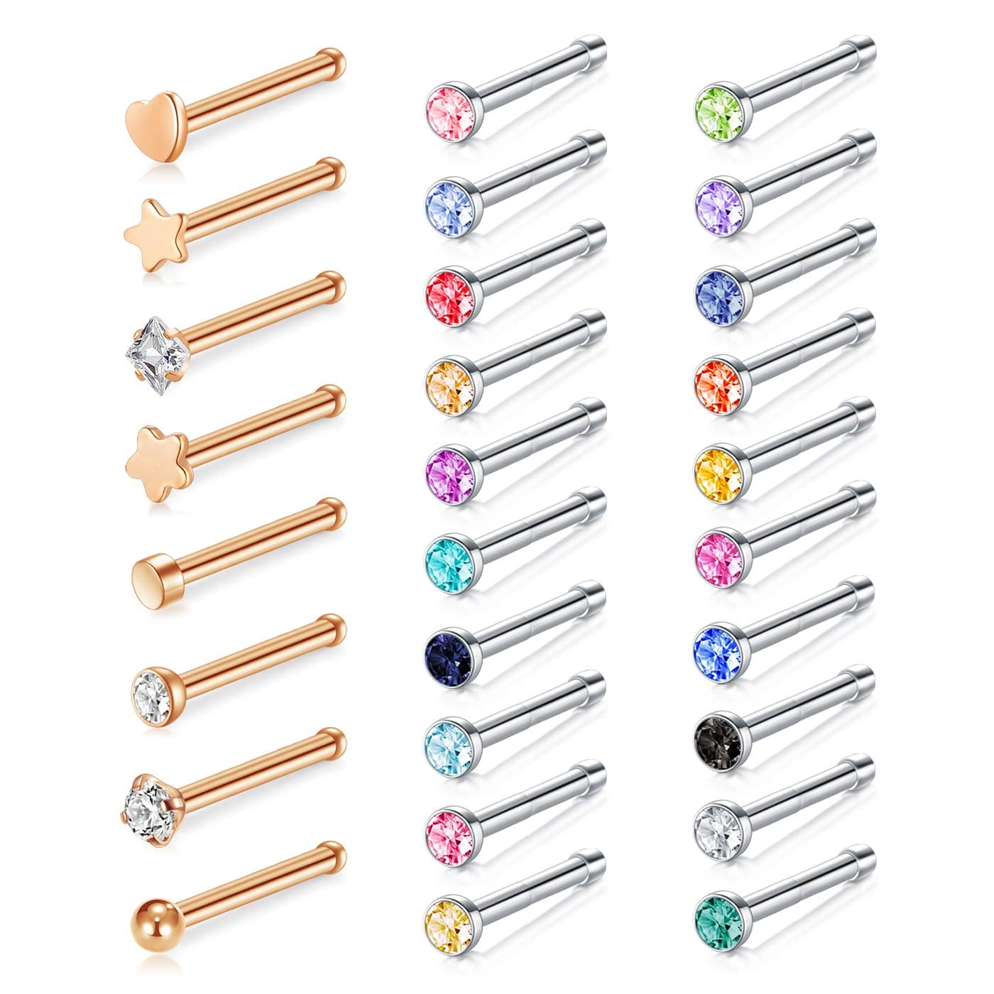 20 Gauge Nose Stud Rings Surgical Steel Nose Pin Bone Studs Nose Piercing Jewelry Set L Shape Nose Studs Screw Surgical Stainless Steel Nose Rings Hoop
