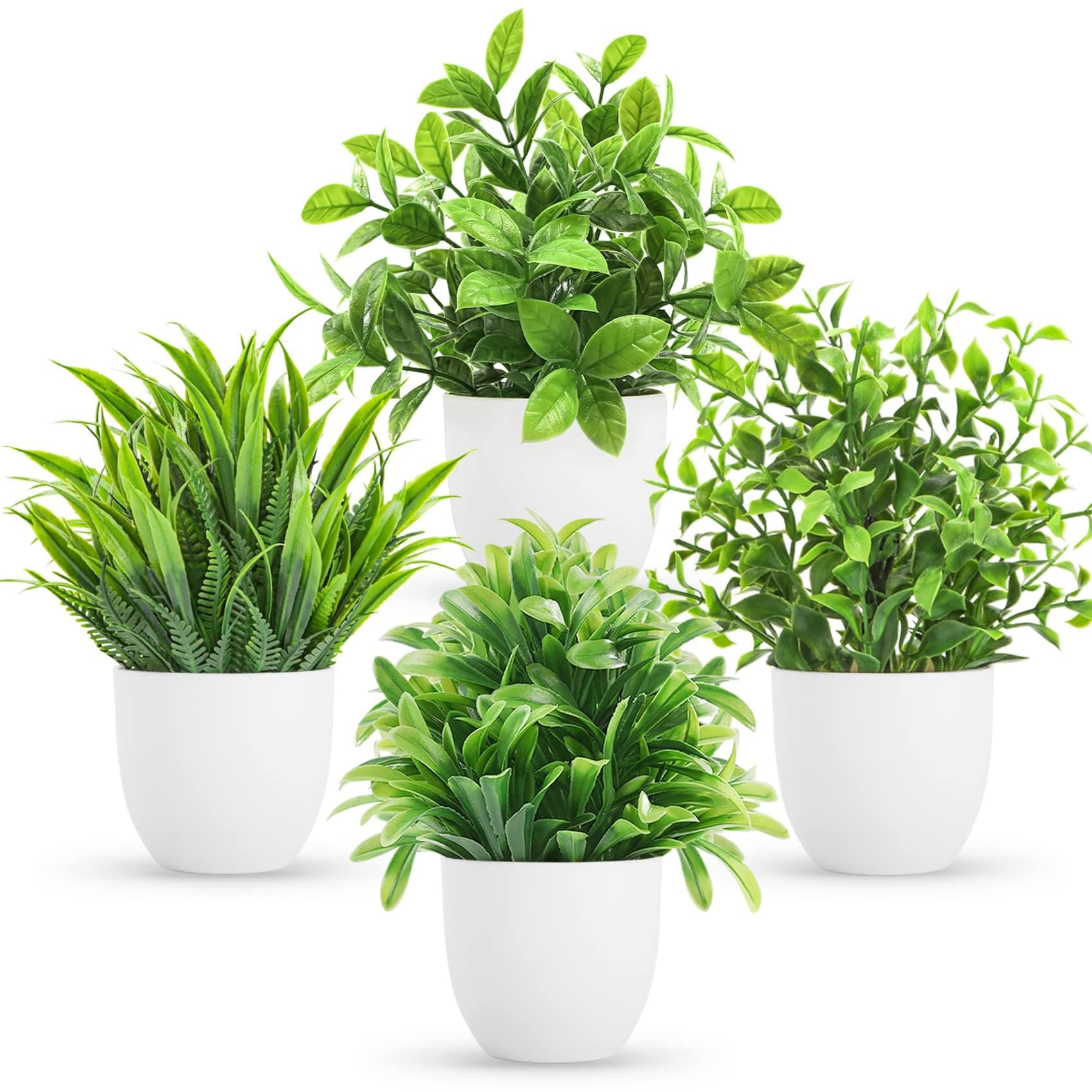 Miracliy 4 Pack Mini Fake Plants Artificial Eucalyptus Faux Plants for Home Office Farmhouse Bathroom Desk Shelf Decor Indoor
