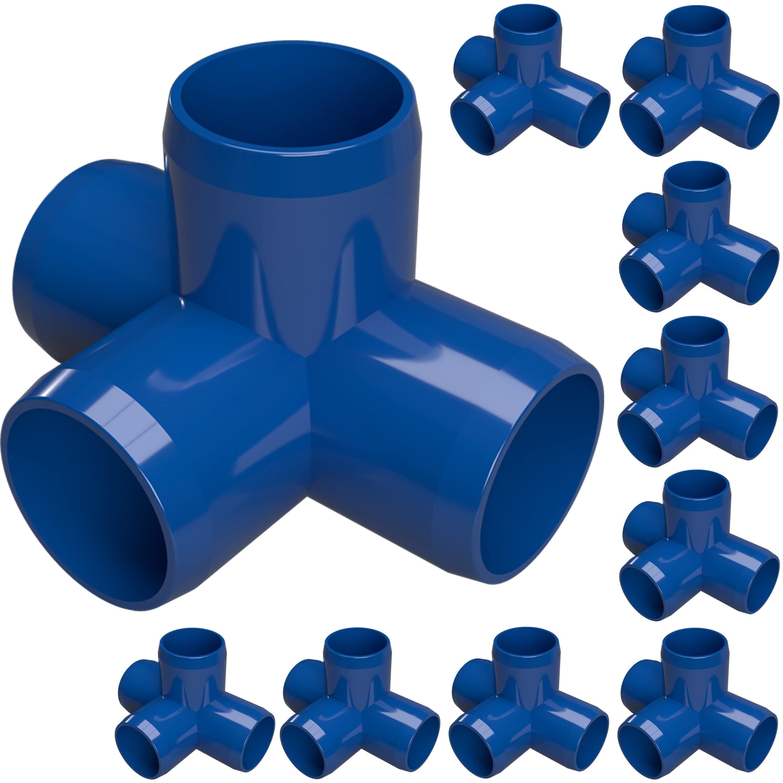 FORMUFIT 1/2” 4-Way Tee Furniture Grade PVC Fitting in Blue, Made in USA, UV-Resistant, Impact-Proof, 0.840” Actual Socket Diameter (Pack of 10) - F0124WT-BL-10