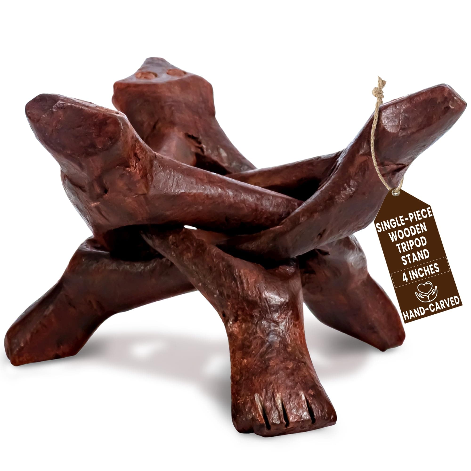 Alternative Imagination Wooden Tripod Display Stand – 4-Inch Hand Carved Holder Made from Sustainable Mango Wood – Folding Reddish-Brown Stand for Abalone Shell, Crystal Ball, Key Bowl, Trinket Dish, Incense, Decor and More