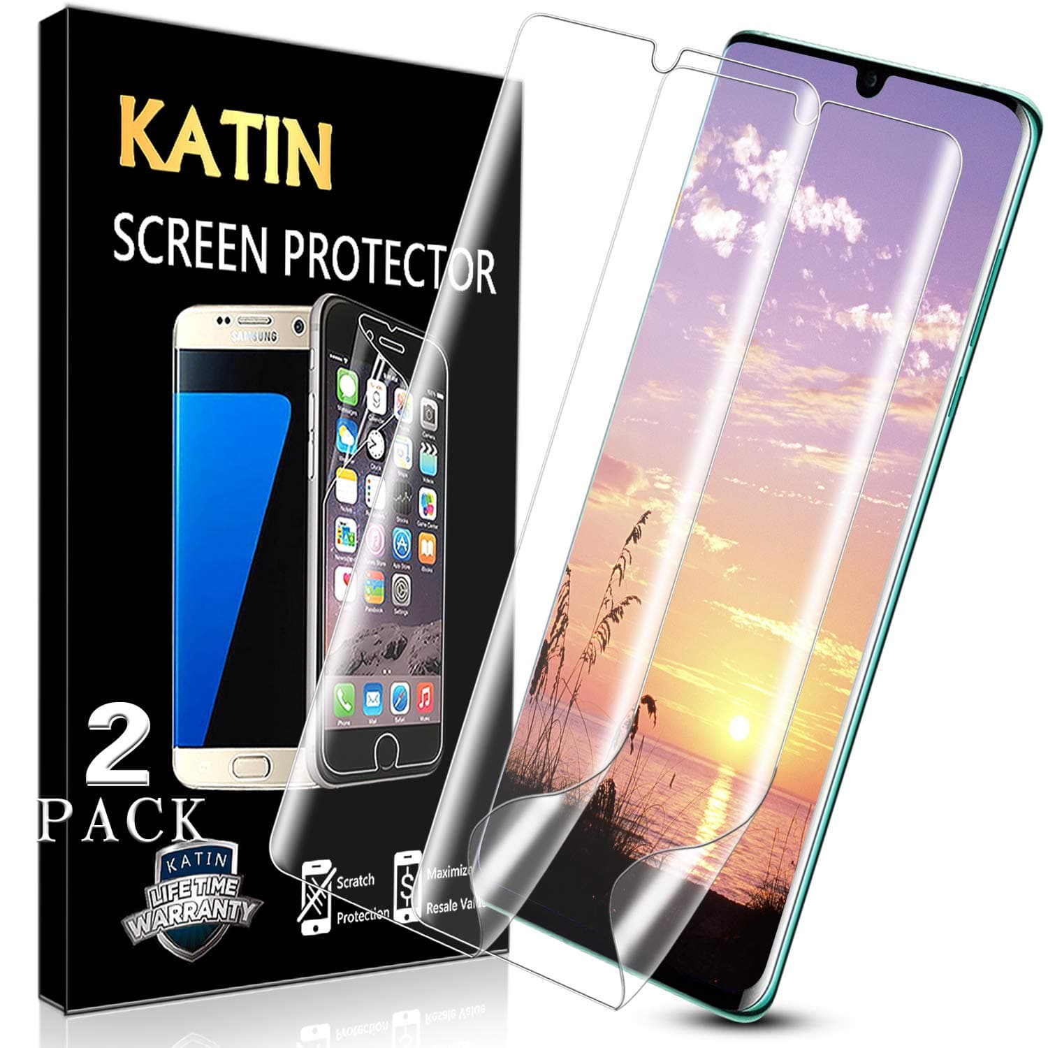 KATIN Huawei P30 Pro Screen Protector - 3D TPU Screen Protector For Huawei P30 Pro [Full Max Coverage] Case Friendly, Easy to Install, No-Bubble, 2-Pack