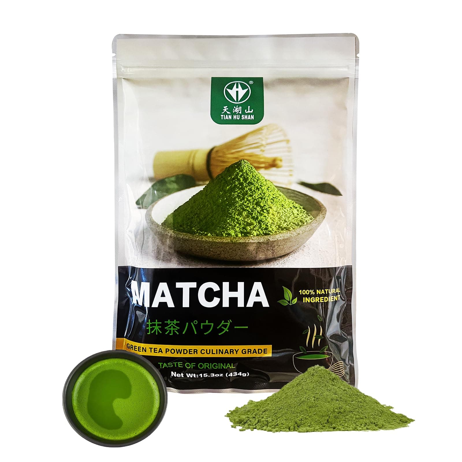 TIAN HU SHAN Matcha Green Tea Powder 434g Starter Matcha Powder for Latte Cooking Baking
