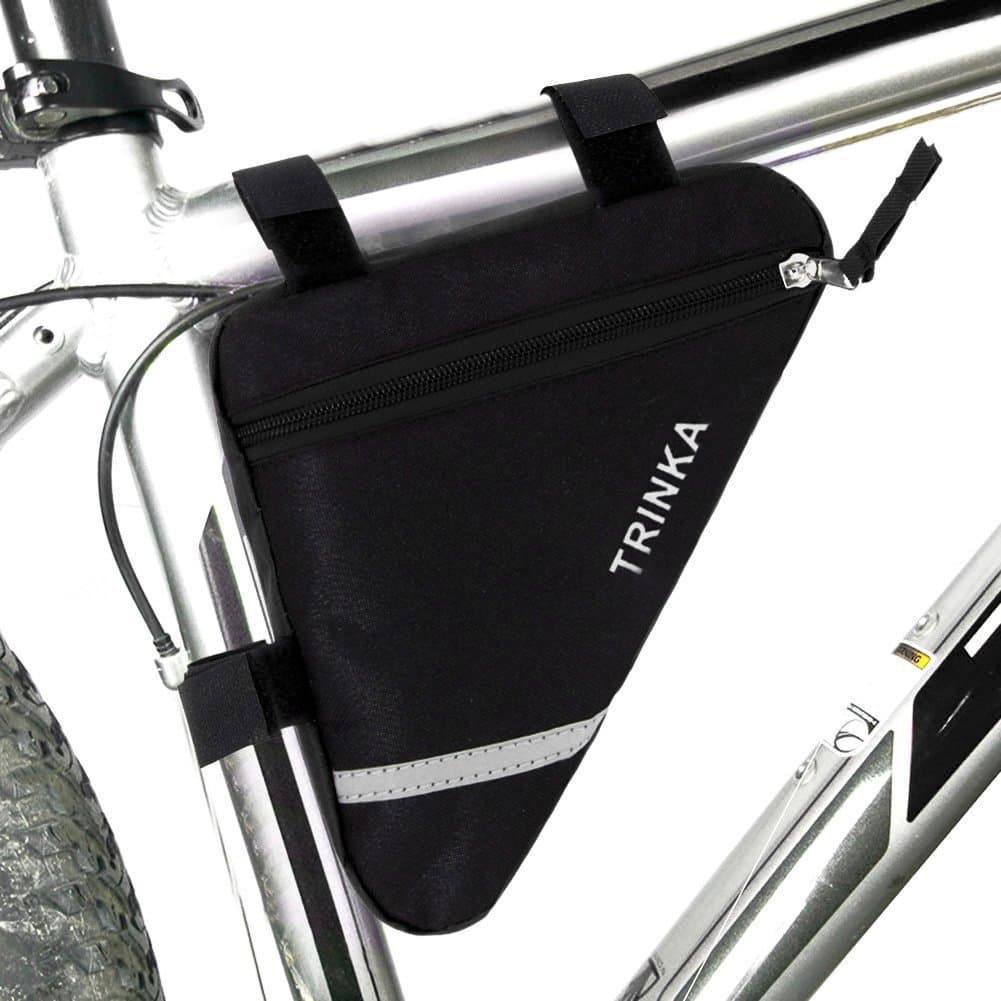Bike Triangle Cycling Bicycle Front Tube Frame Pouch Saddle Bag With Reflective Stripe, Black