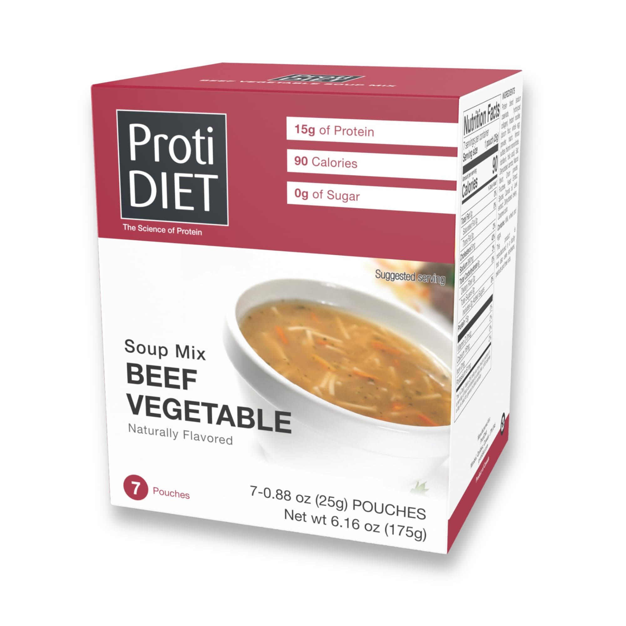 High Protein Beef Vegetable Soup Mix, Low Calorie, No Fat, Sugar-free, Quick and Easy-to-Prepare Satisfying Meal Replacement Protein Powder Soup Mix with Collagen- 7 Soup Mix Pouches Per Box