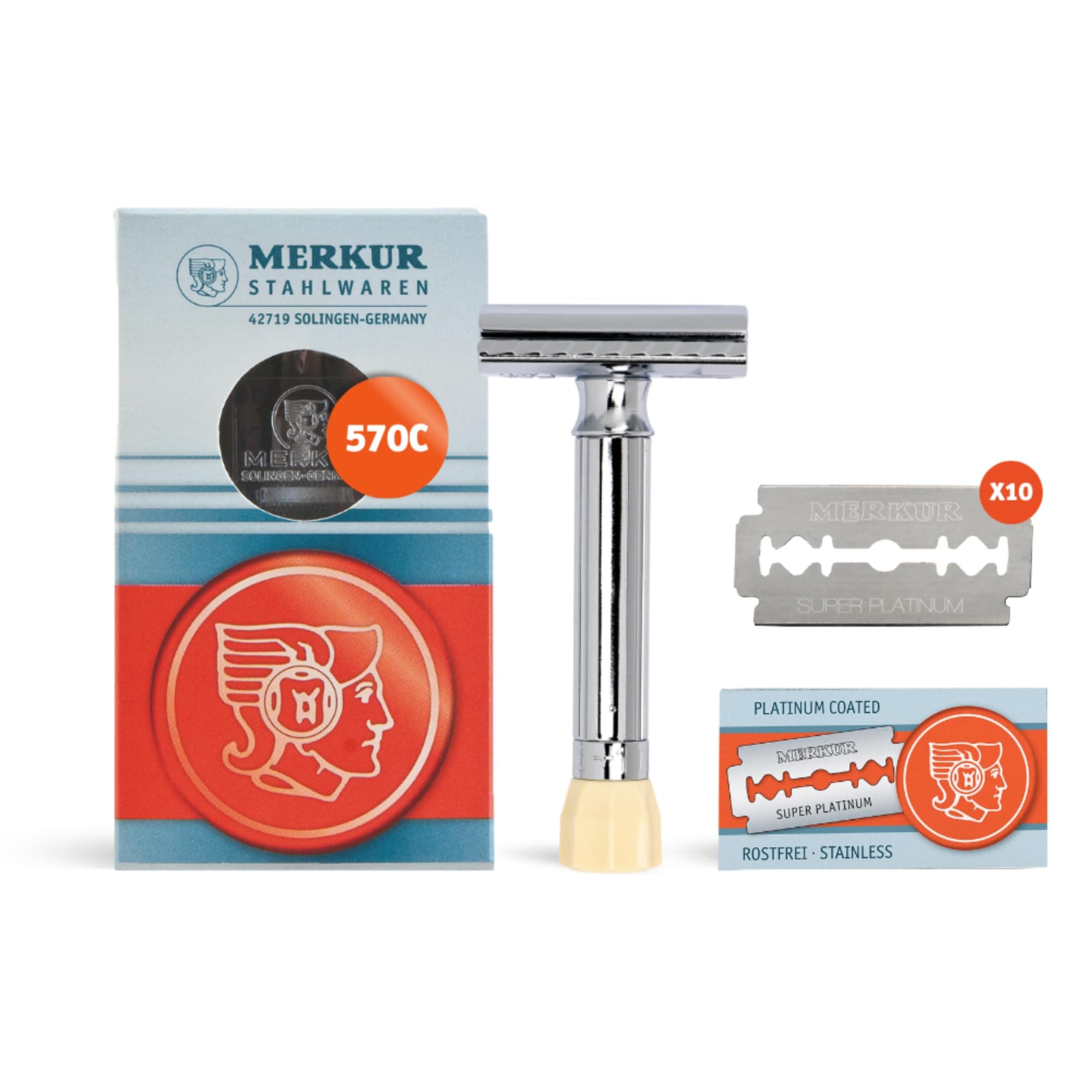 MERKUR Short Handle Safety Razor with 10 blades