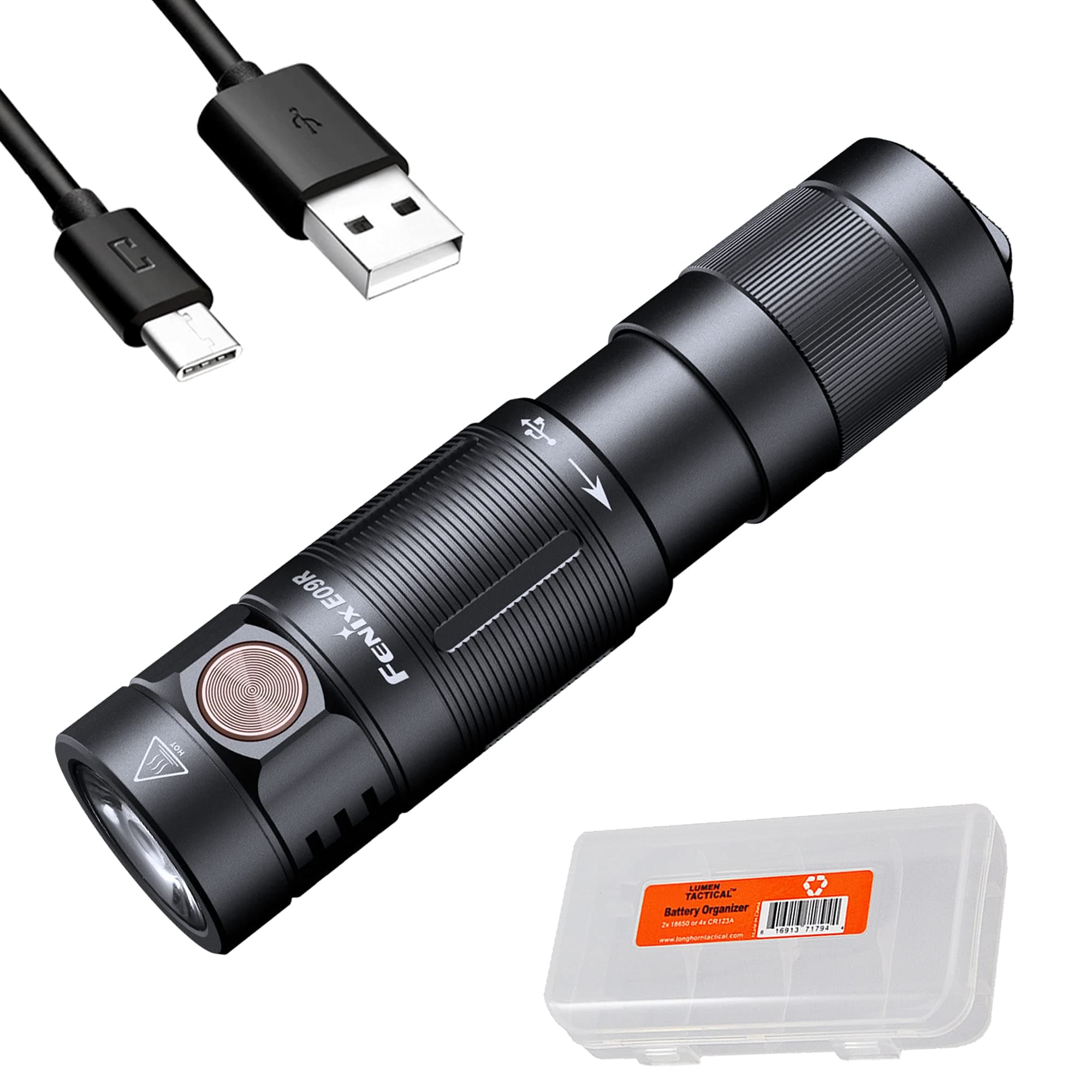 E09R 600 Lumen USB-C Rechargeable EDC Keychain Flashlight with LumenTac Organizer