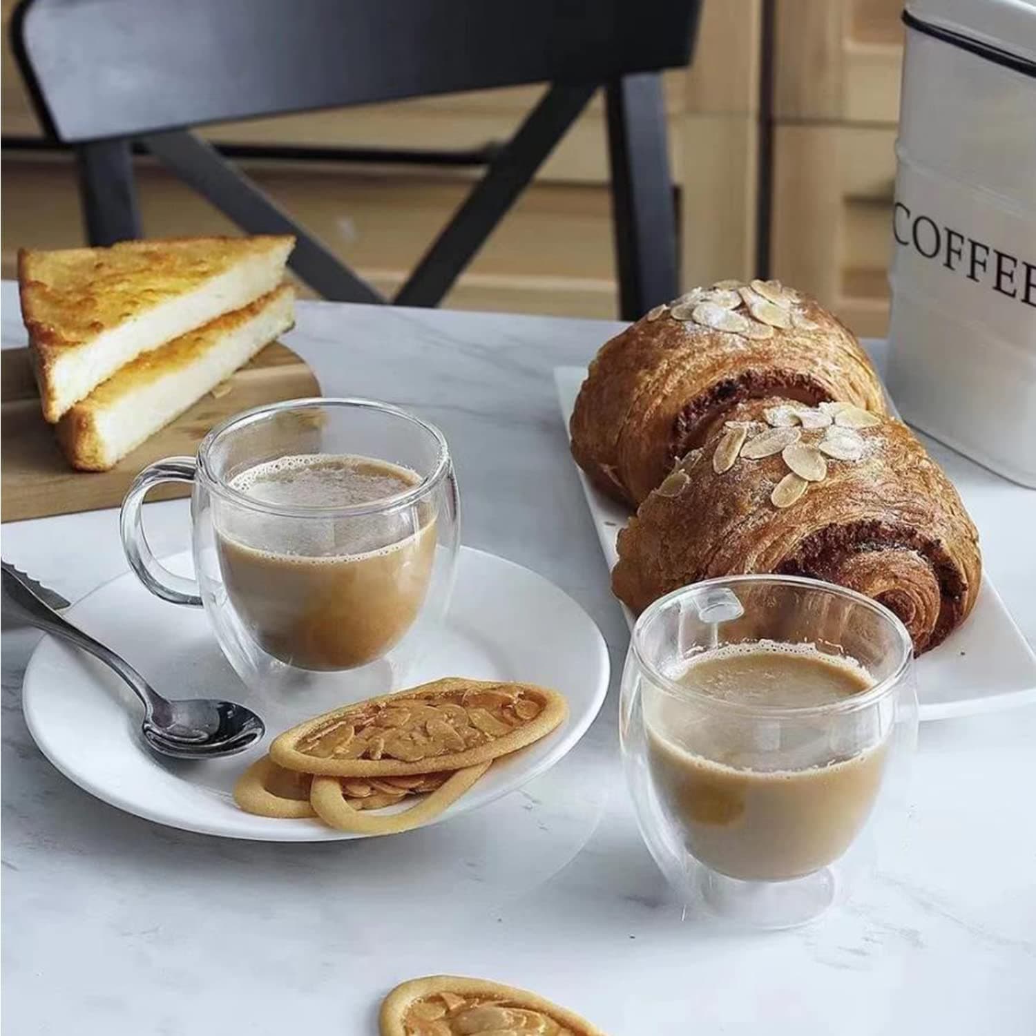 TEEMEI Double Transparent Glass Coffee Cups Set Heat Resistant Tea Drink Cups Milk Coffee Drink Beer Glass Tea Cup Mug Household Office Water Cup (80ML, 6PCS)