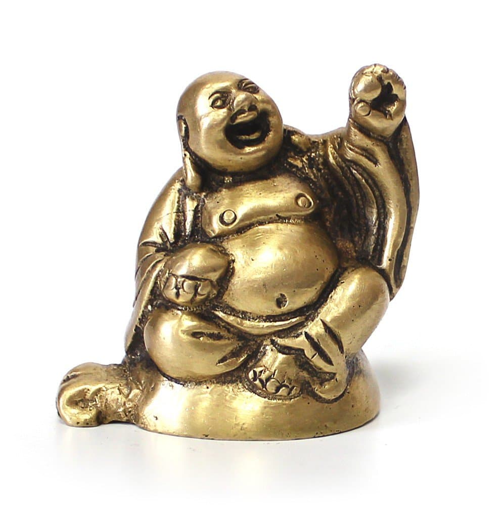 Decorative Character Happy Buddha Sculpture Sitting, Statue Brass, Height 4.5 cm High, Fat Laughing Lucky Buddha Budai Monk