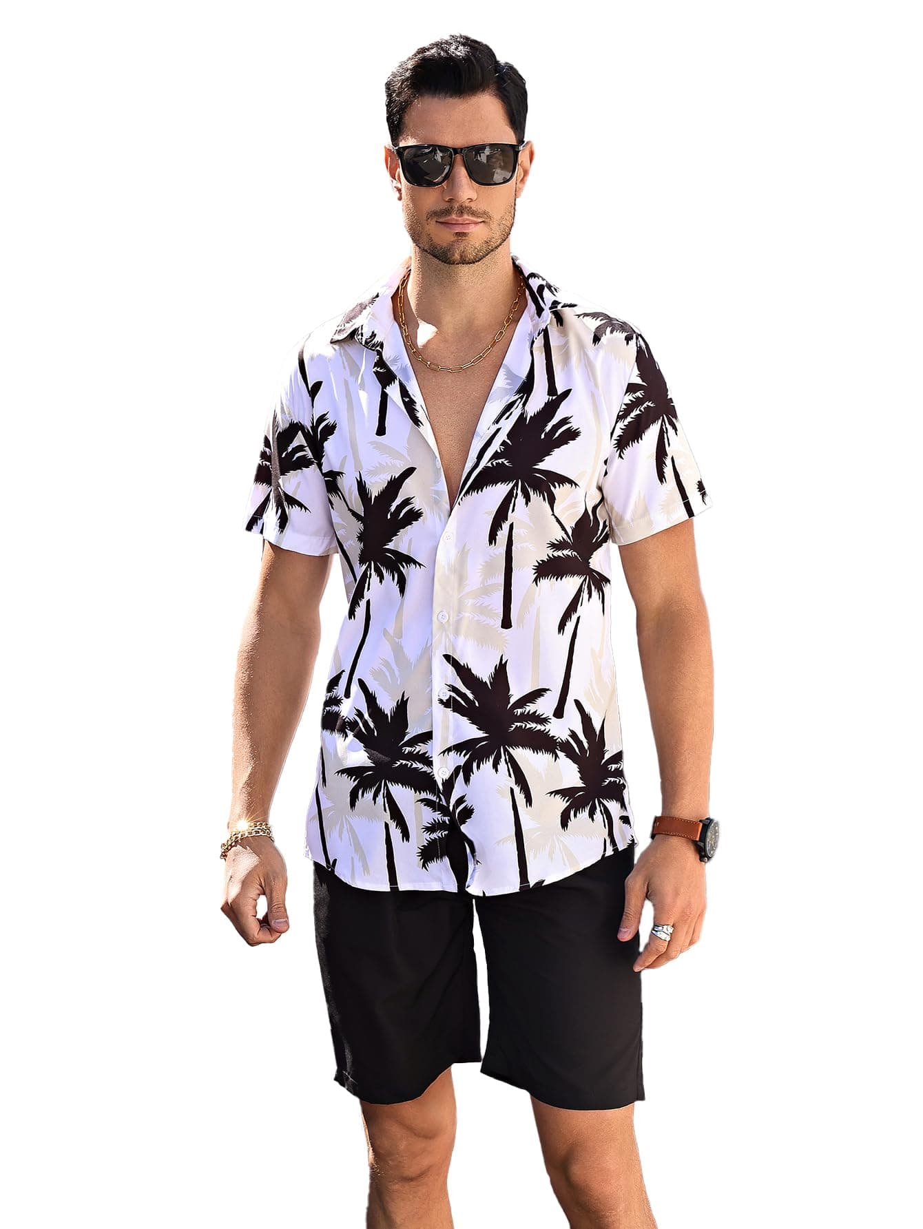 SOLY HUX Men's 2 Piece Outfits Tropical Print Short Sleeve Button Down Hawaiian Shirt and Shorts Set