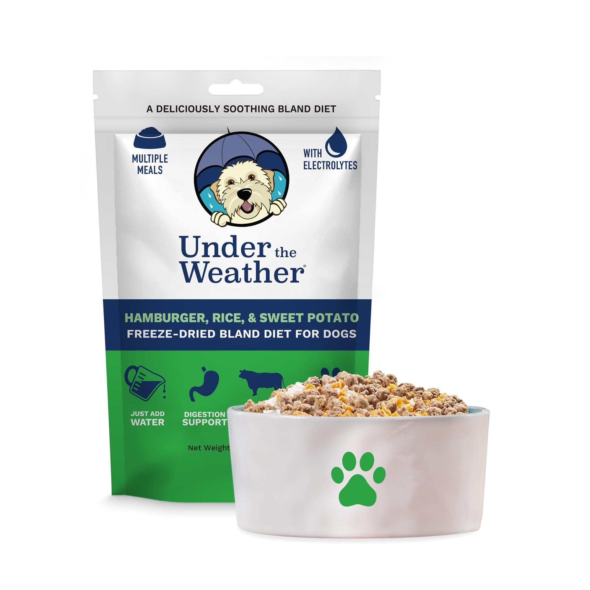 Under the Weather Bland Diet for Dogs | Easy to Digest for Sick Dogs |Always Be Ready| Contains Electrolytes - Natural Freeze Dried 100% Human Grade Meats| 1 Pack- Rice, Hamburger & Sweet Potato - 6oz