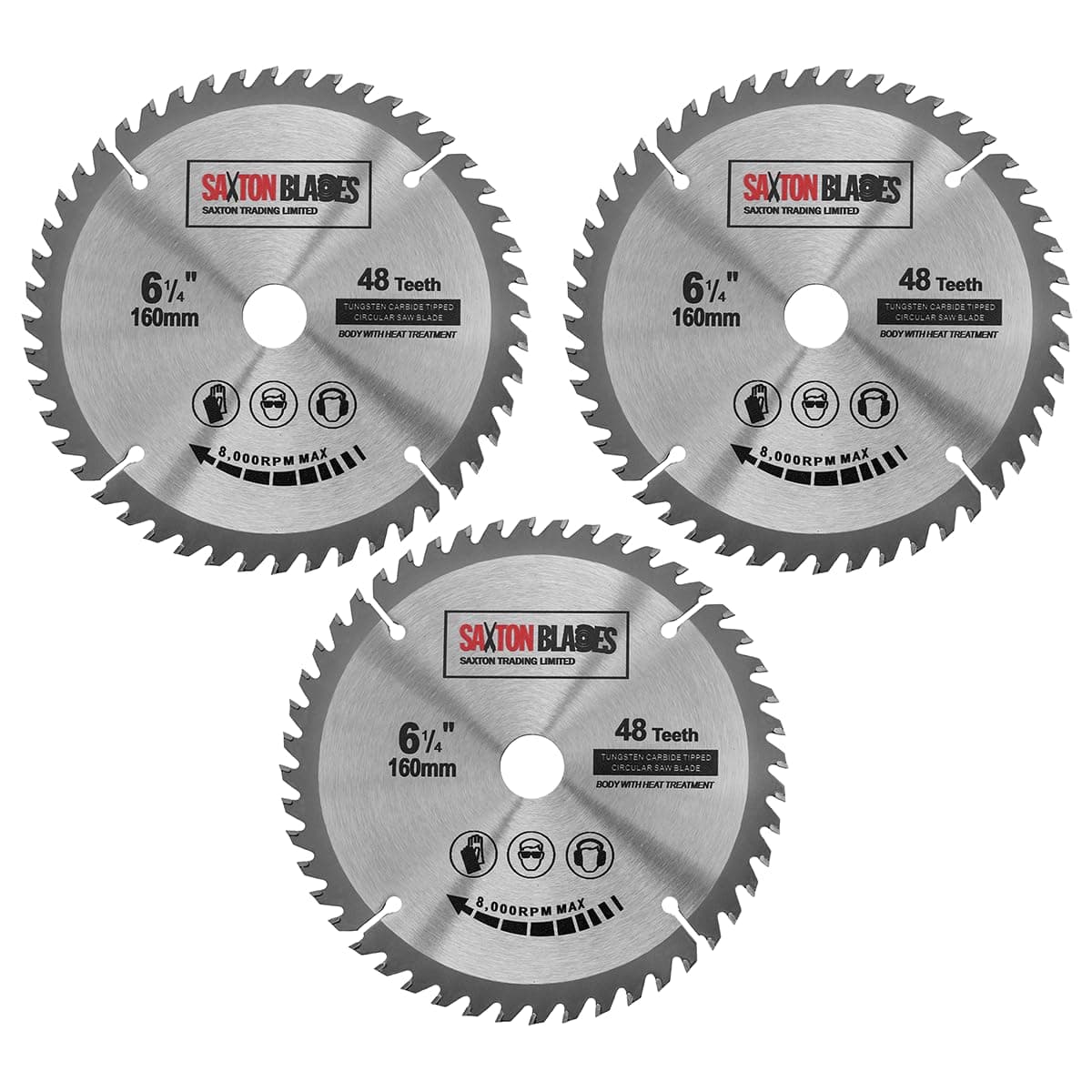 – Saxton TCT Circular Wood Saw Blades 160mm x 48T x 20mm Bore Compatible with Festool TS55 Bosch Makita (Pack of 3)