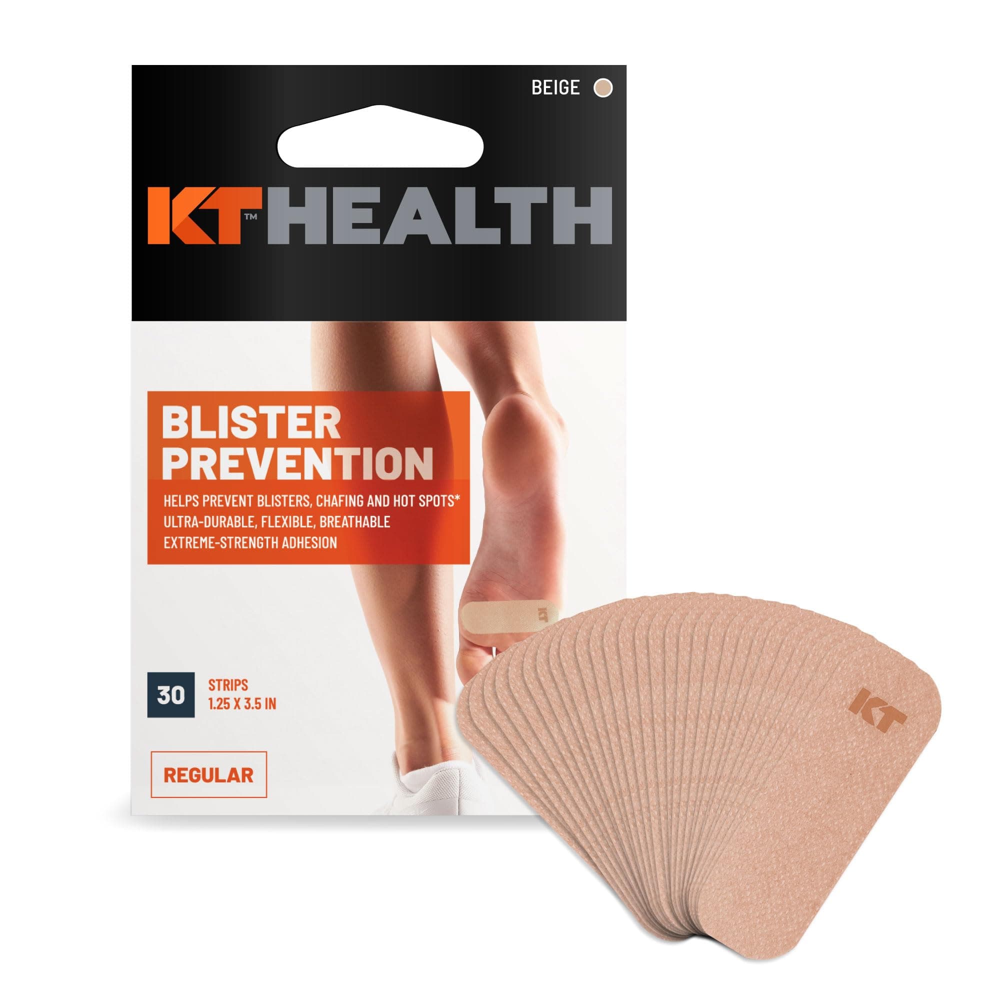 KT Health Blister Prevention Tape – 30 Precut Strips for Blister Protection, Strong Adhesive, Dermatologist Tested, Ideal for Athletes and Active Lifestyles – Beige