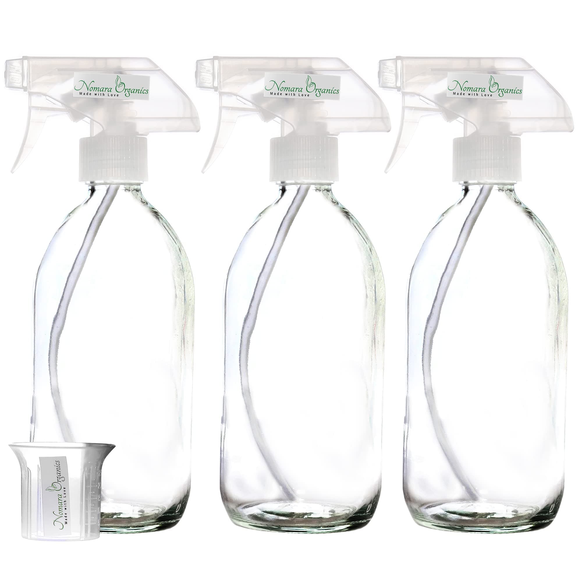 Nomara Organics BPA-Free Clear Glass Spray Bottles 3 x 300ml. Empty, Reusable in Kitchen, Bathroom, Garden for Oil and Vinegar, Plant Watering, Ironing and Cleaning Products.