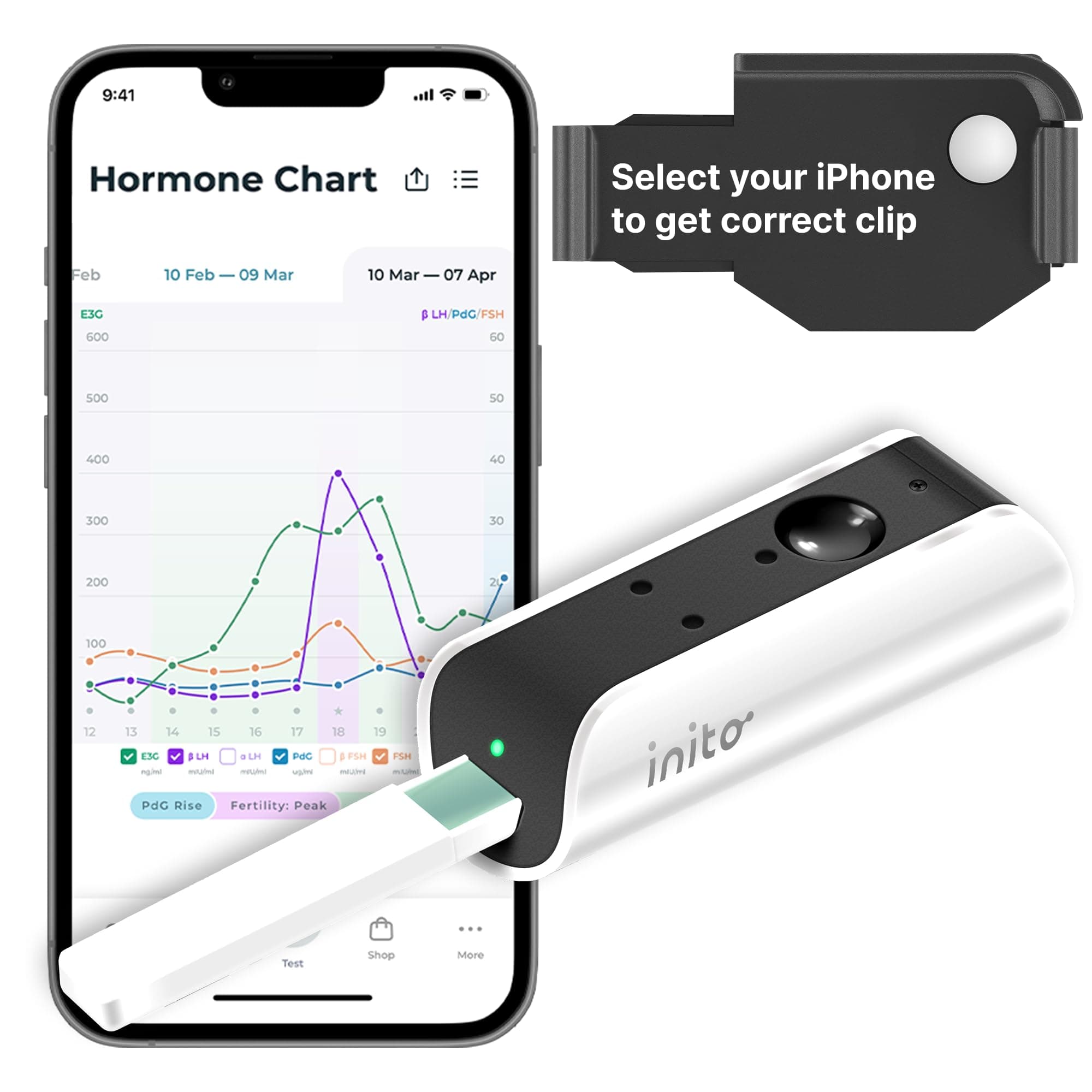 Inito Fertility Monitor & Hormone Tracker for Women | Estrogen, LH, PdG (Urine Metabolite of progesterone), FSH | Track and Confirm Ovulation | Includes 15 Strips (Compatible with iPhone 14 Pro Max)