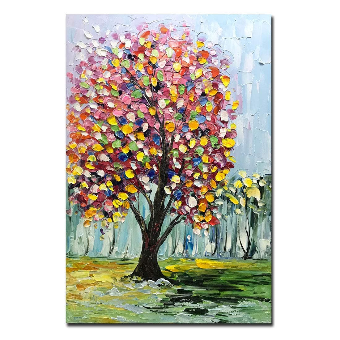 Yotree Paintings, 24x36 Inch Paintings Golden Maple Red Birch Tree Oil Hand Painting 3D Hand-Painted On Canvas Abstract Artwork Art Flowers Wood Inside Framed Hanging Wall Decoration Abstract Painting