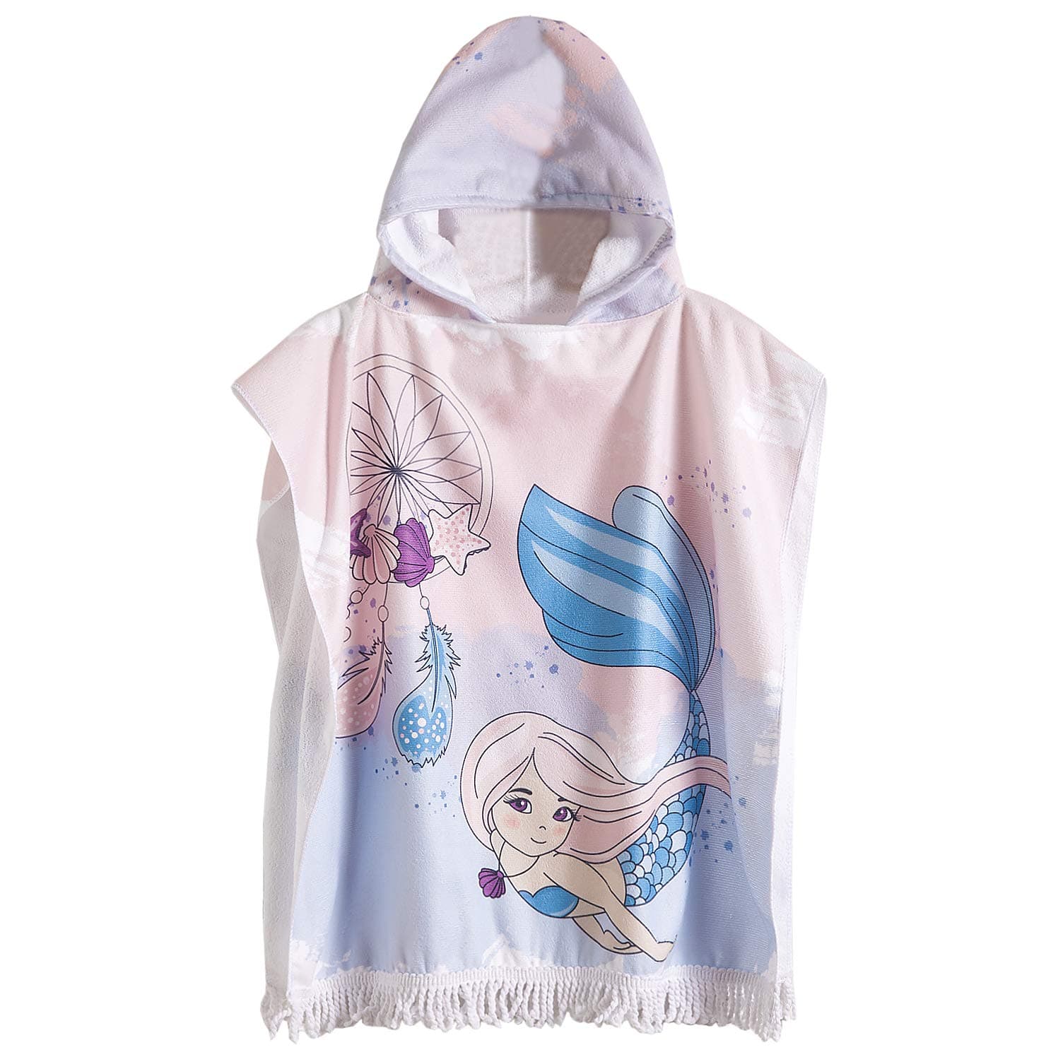 Kids Beach Towels - Hooded Bath Towel for Age 2-7 Years, Swim Pool Coverup Poncho for Toddlers Girls Boys Cartoon Animal (1-Dream Catcher Mermaid)