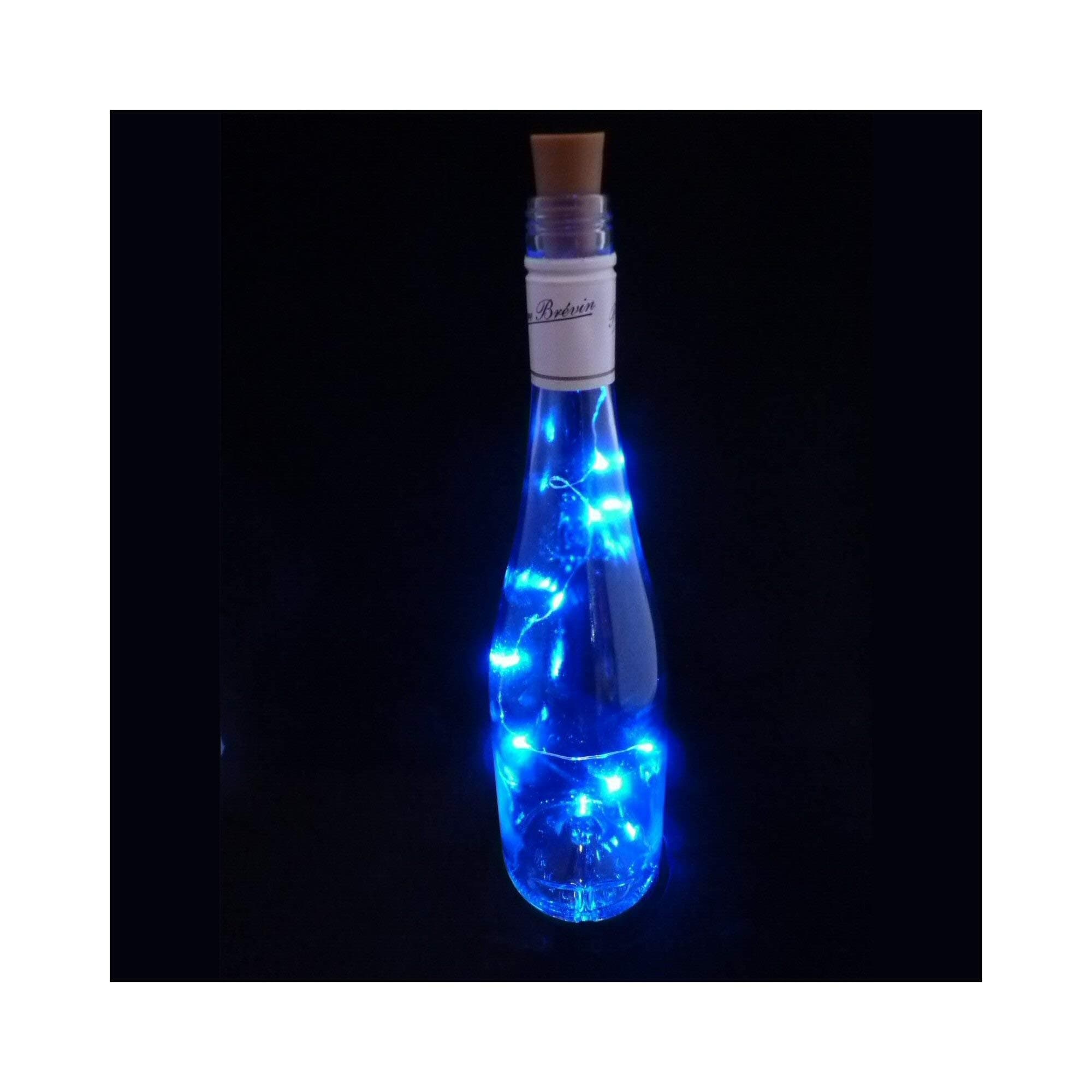 Aqua Crystal LED Cork with 10 Lights on a String with Bottle Stopper, Lamp, Light, Wedding, Event - Blue *Bottle NOT Included*