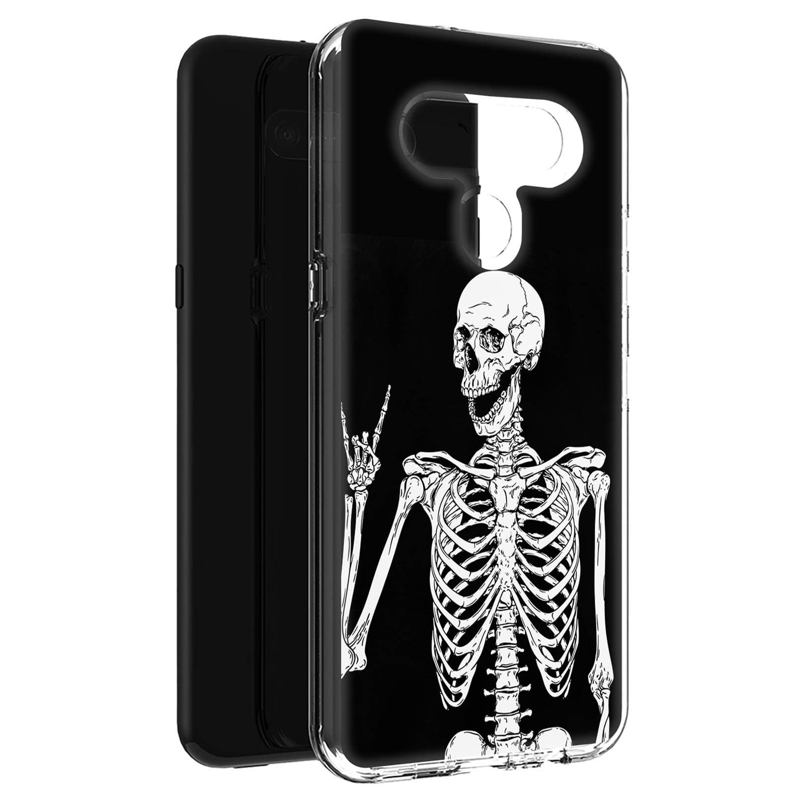 JStarClear Case for LG K51, LG K51 Phone Case, Hybrid Dual Layer Soft TPU Bumper Shockproof Rubber & Rugged Hard PC Protective Cover with Skull Skeleton Fashionable Printed Design