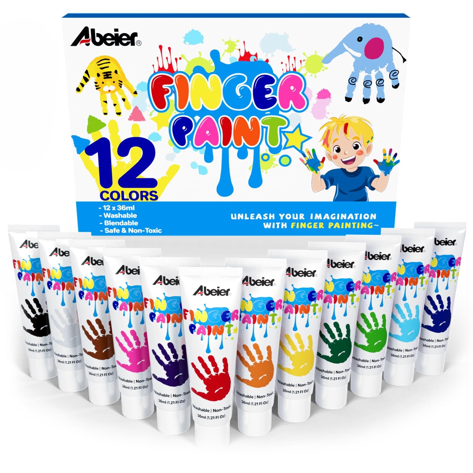 – Finger Paint for Toddlers, Non-Toxic, 12 Vibrant Colors (1.21fl oz), Baby Safe Paint for Hand and Feet, Mess Free Art Supplies for Kids, Preschool Learning Gifts, Ages 3 4 5 6+