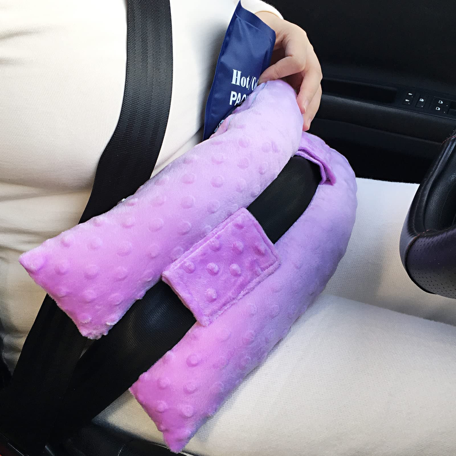 Hysterectomy Seatbelt Pillow for Post Surgery, Hysterectomy Recovery Must Have, Abdominal Pillows with Ice/Hot Pocket Tummy Tuck Cushions Seat Belt Padding Protectors, Minky Dot Lavender