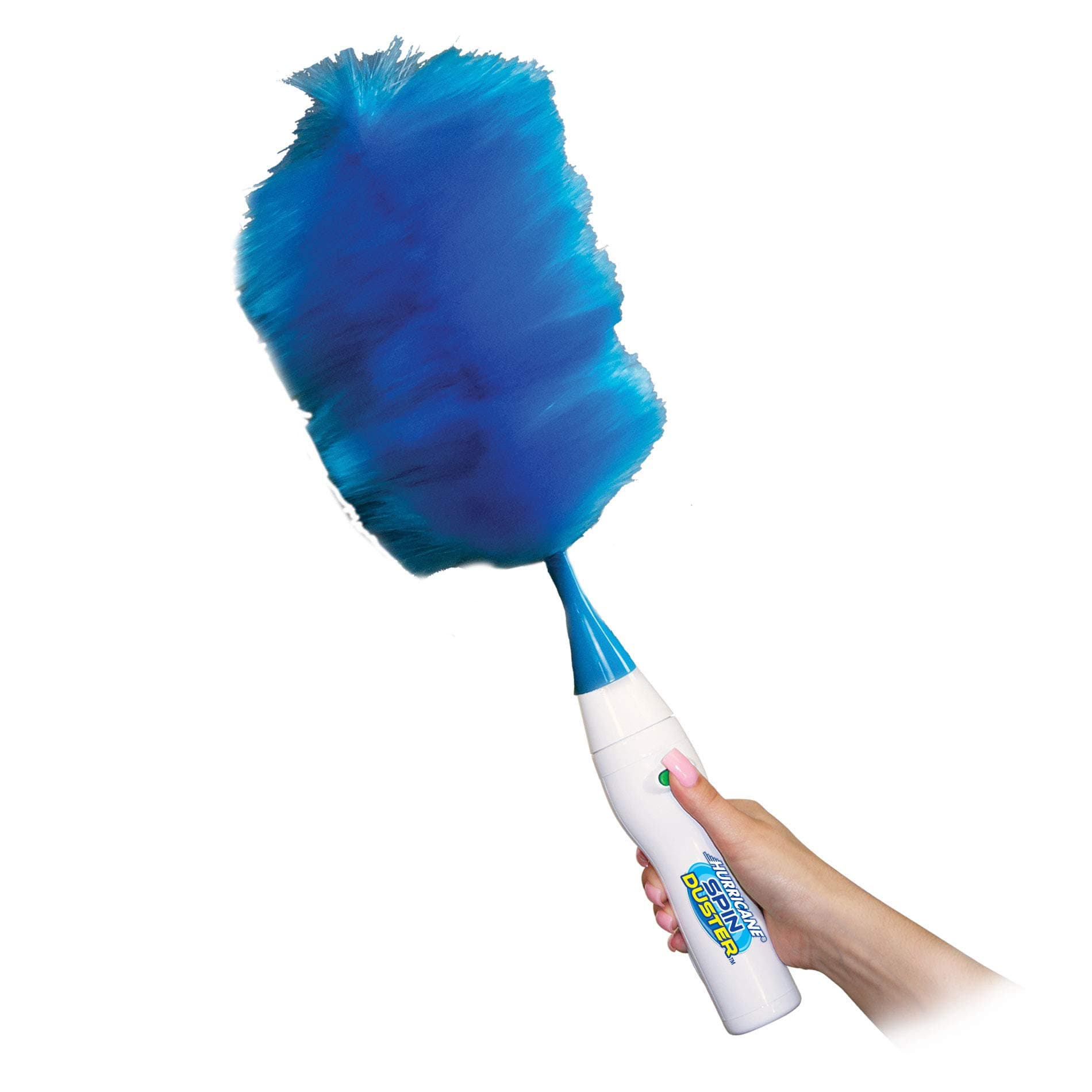 Hurricane Spin Duster Motorized Dust Wand by BulbHead, The Electric Duster That Removes Dust in A Single Spin, Blue and White