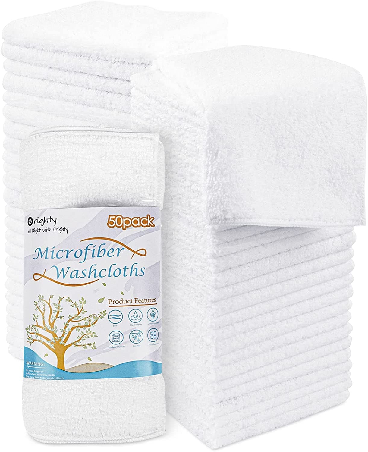 – Orighty Microfibre Washcloths Towels Set 50 Pack, Highly Absorbent and Soft Feel Face Cloths, Multi-Purpose Wash Cloths for Bathroom, Hotel, Spa, and Gym, 12x12 Inch