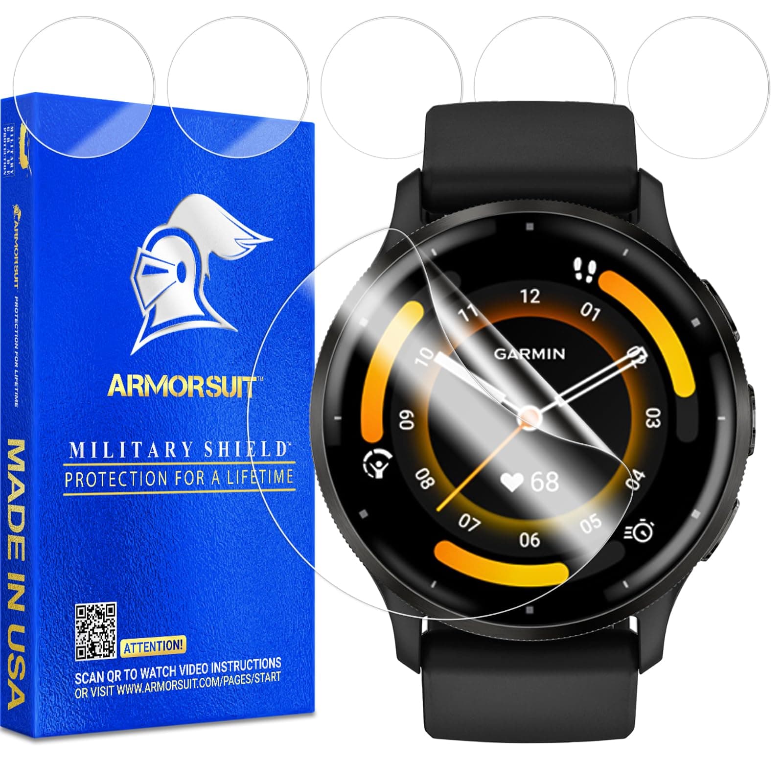 6 Pack for Garmin Venu 3 (45mm) Screen Protector MilitaryShield HD Clear Film - Made in USA