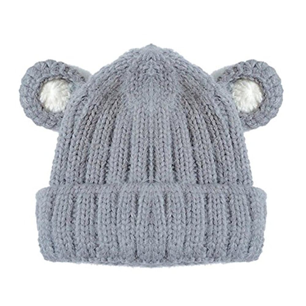 hscd1976 Baby Toddler Winter Warm Hat Cute Ear Pattern Vertical Stripe Knitted Cap Grey