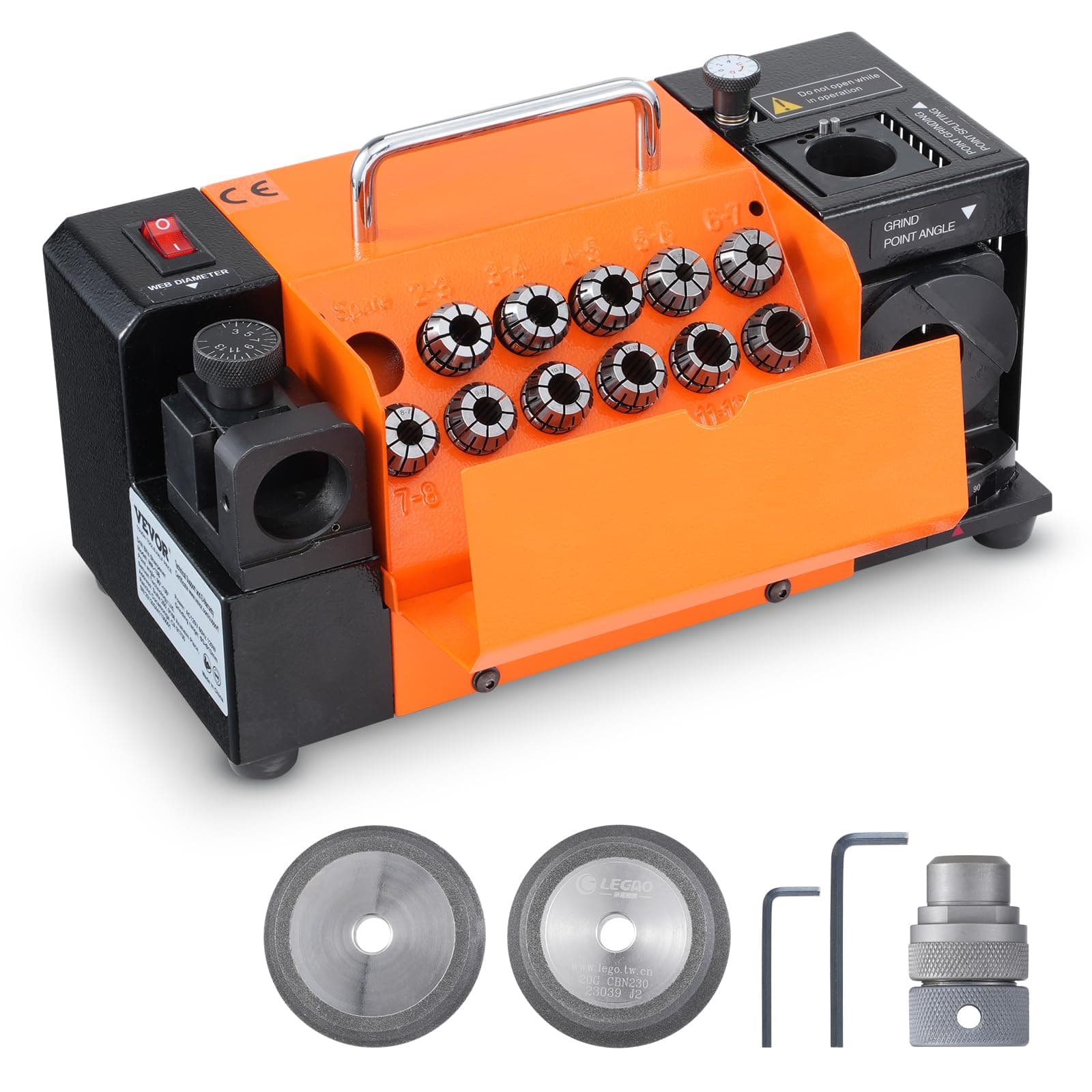 VEVOR Drill Bits Sharpener, 3-13mm Drill Bits Grinder Sharpener, Lip Relief Angle & 95°-135° Point Angle Adjustable Drill Bit Re-Sharpener, Portable Sharpening Machine with 11 Collets, CBN & SDC Wheel