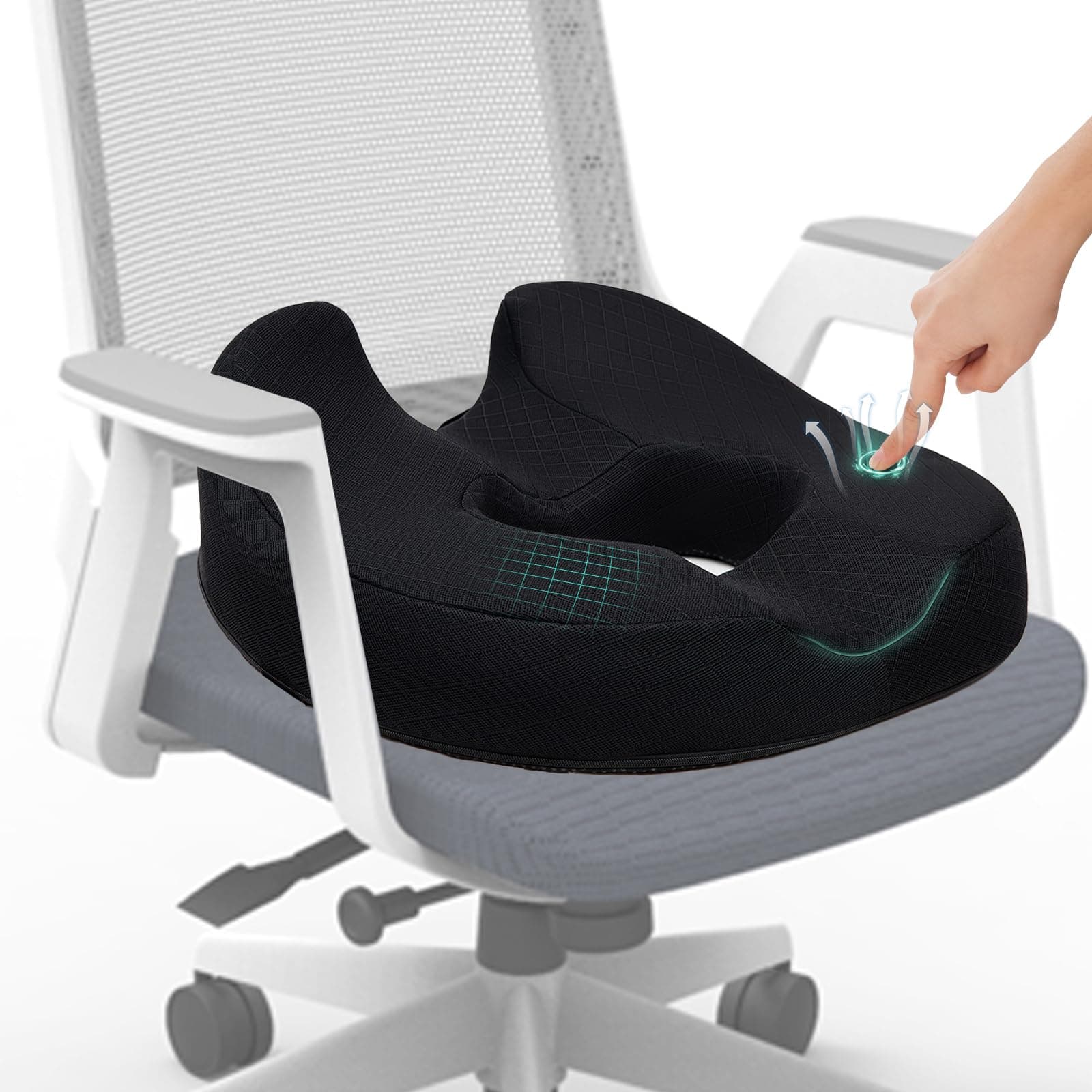 ZHOOGE Donut Pillow Chair Seat Cushion for Tailbone Pain Relief, Memory Foam Firm Coccyx Pad Donut Cushion for Long Sitting, Office Chair, Gaming Chair and Car Seat Cushion - Black 15.5*17.5*5.5 in