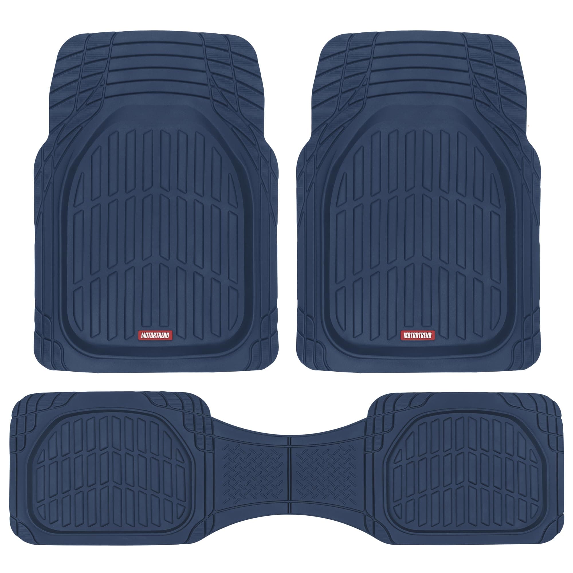 Motor Trend FlexTough Floor Mats for Cars, Blue Deep Dish All-Weather Car Mats, Waterproof Trim-to Fit Automotive Floor Mats for Cars Trucks SUV, Universal Floor Liner Car Accessories