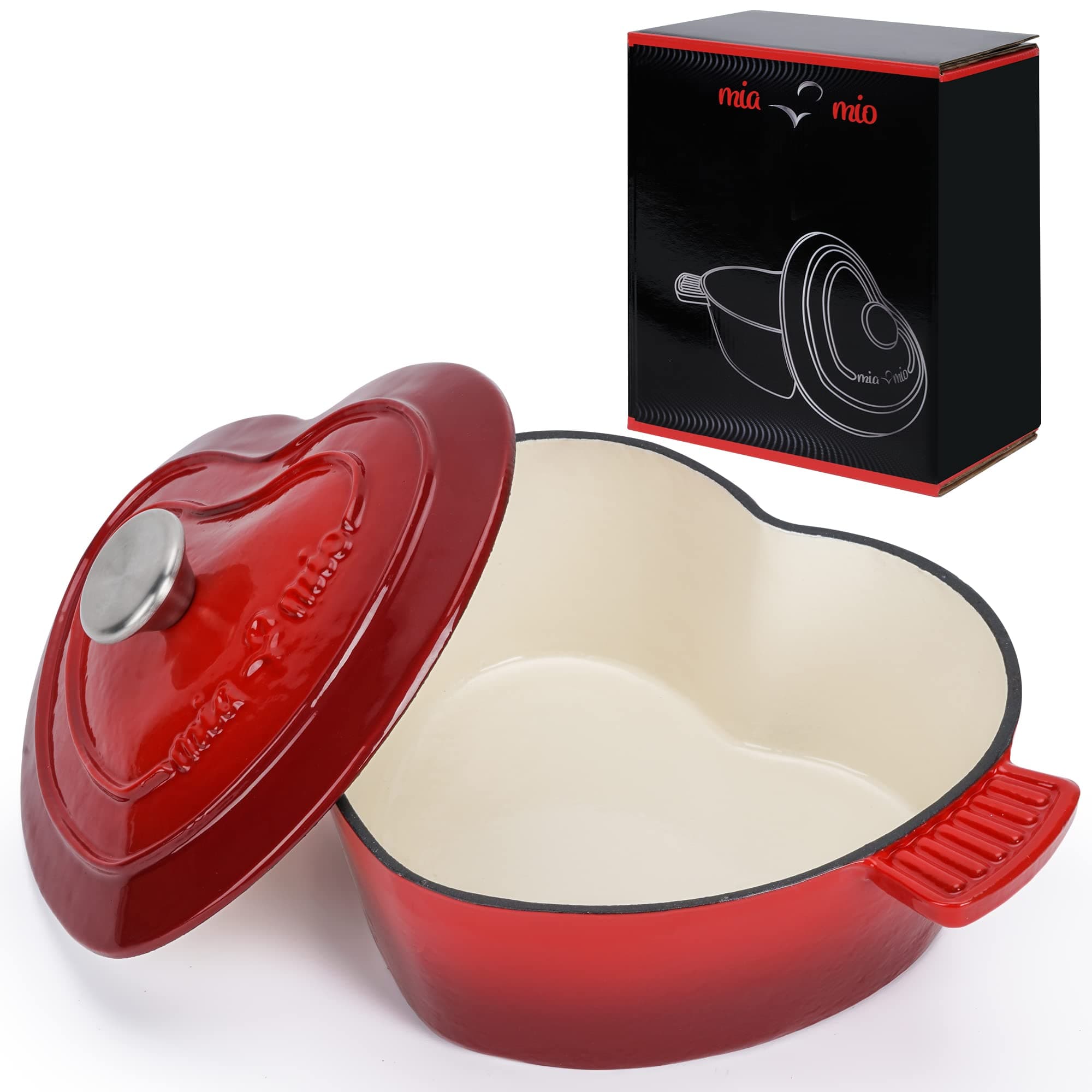 Heart-shaped enamelled cast iron Dutch oven, non-stick pot/Christmas gift, suitable for all types of heat (3L, 24cm)